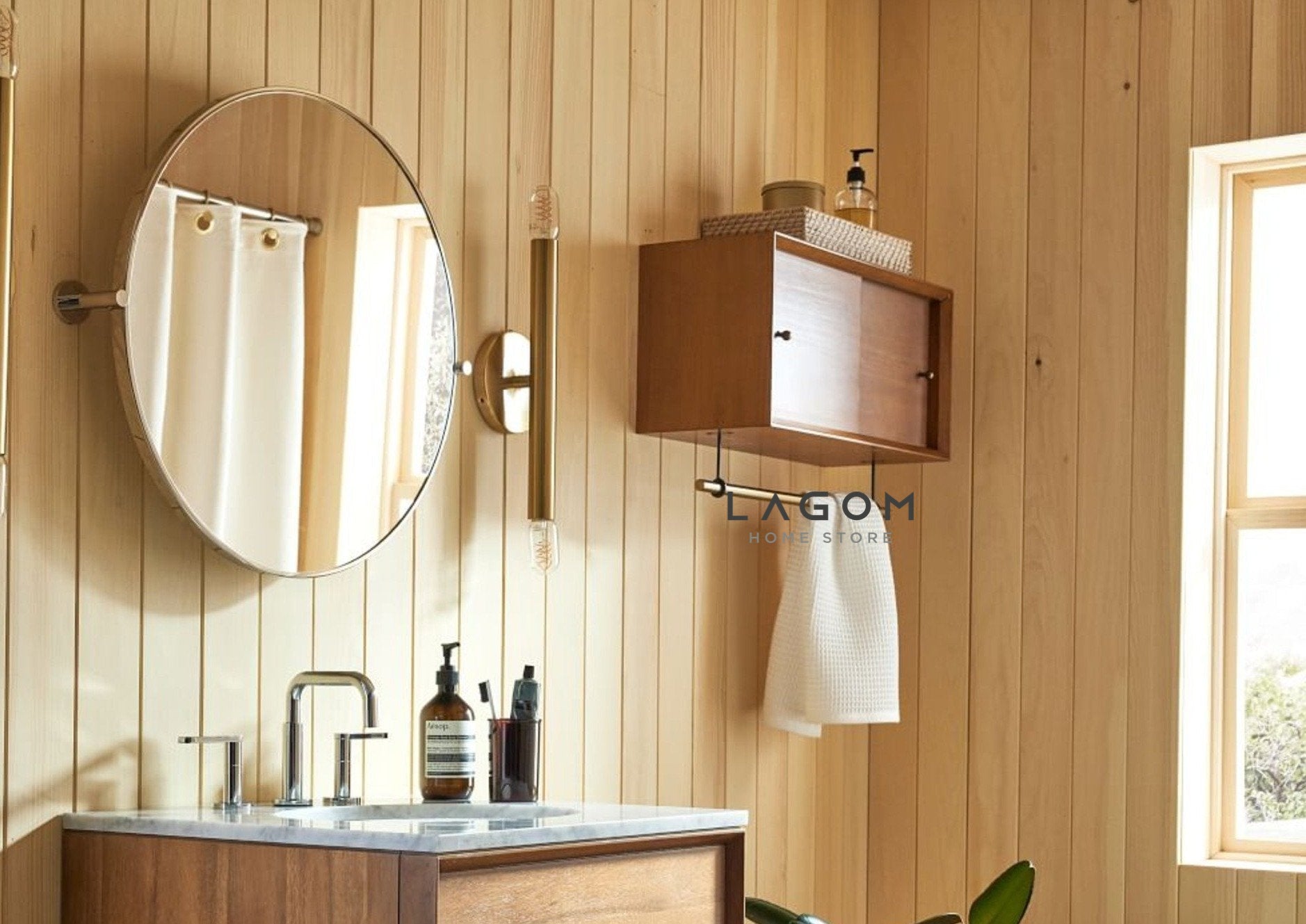 Lemari Dinding Kamar Mandi dari Kayu Jati Wall Storage Lagom Home Store Jati Furnitur Teak Furniture Jakarta