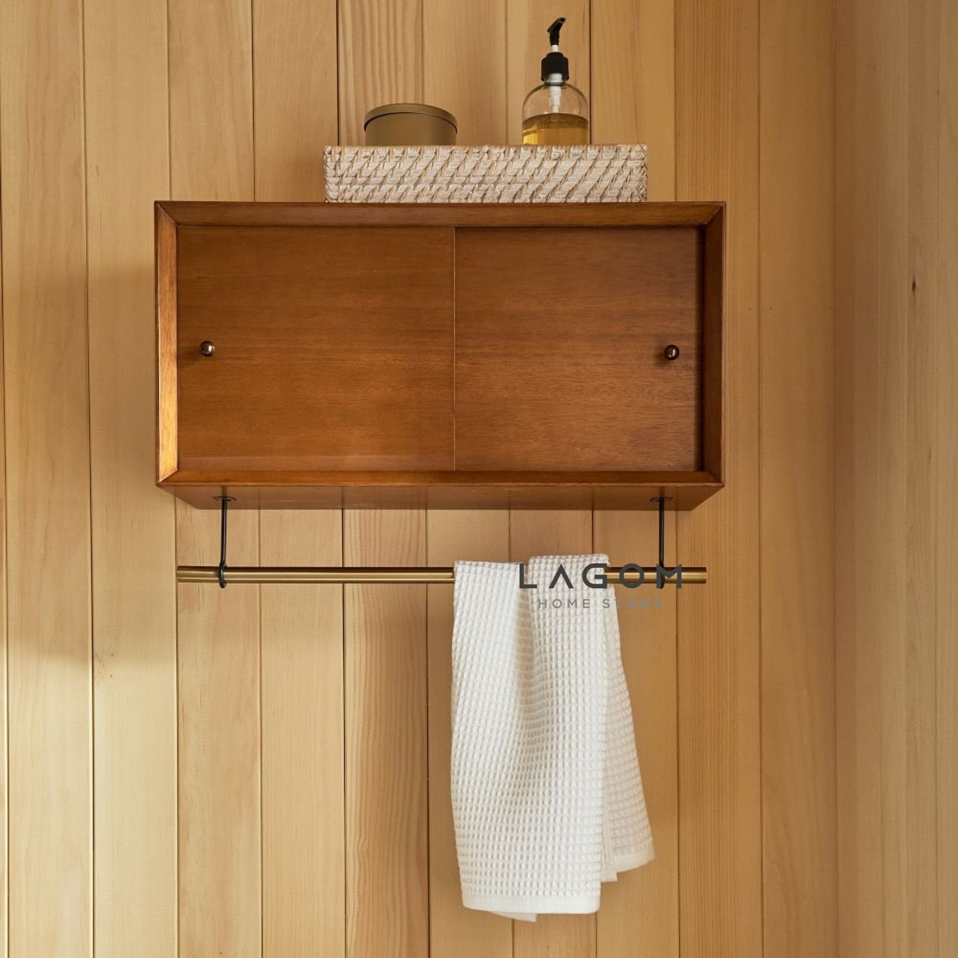 Lemari Dinding Kamar Mandi dari Kayu Jati Wall Storage Lagom Home Store Jati Furnitur Teak Furniture Jakarta