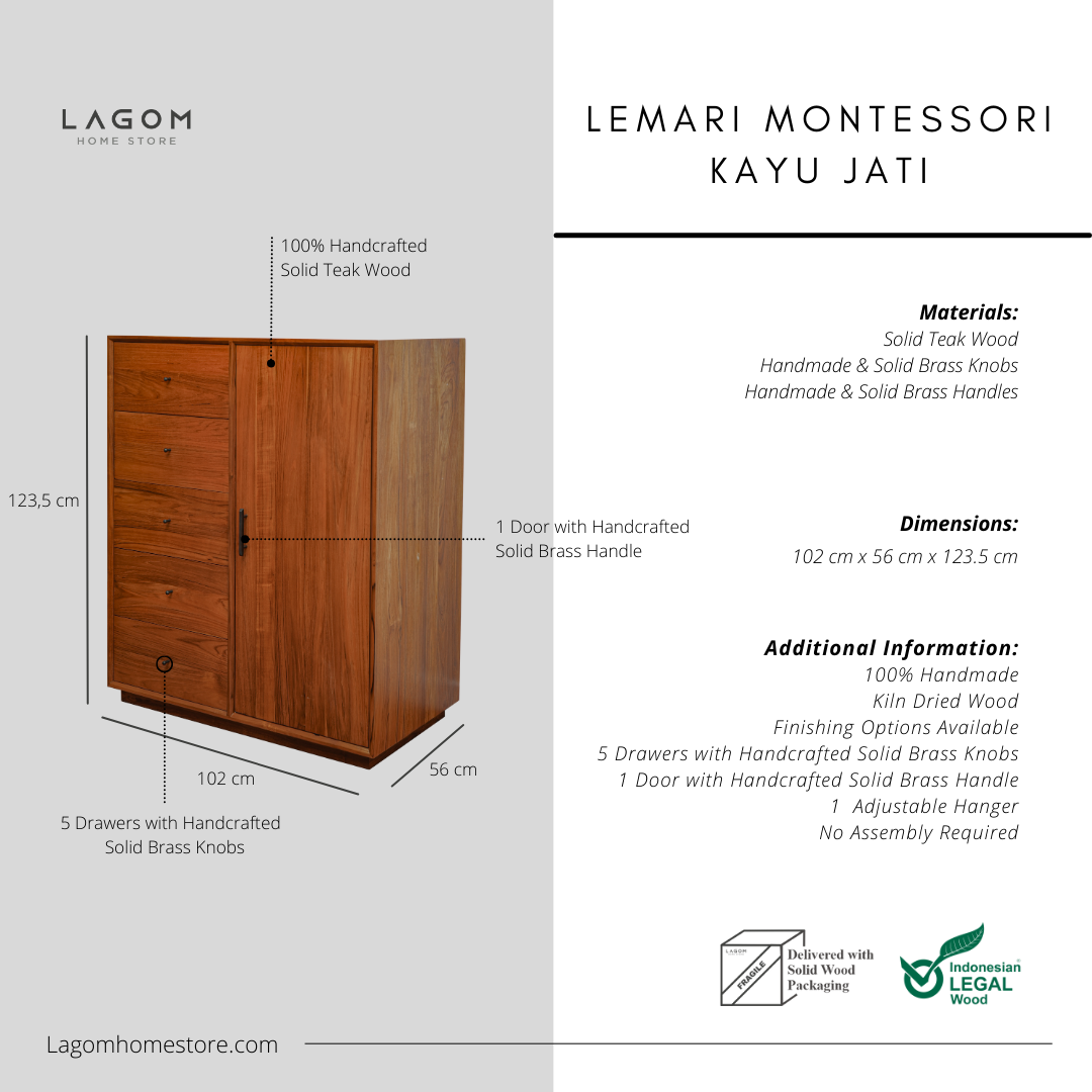 Lemari Pakaian Montessori Kayu Jati Wardrobe Lagom Home Store Jati Furnitur Teak Furniture Jakarta