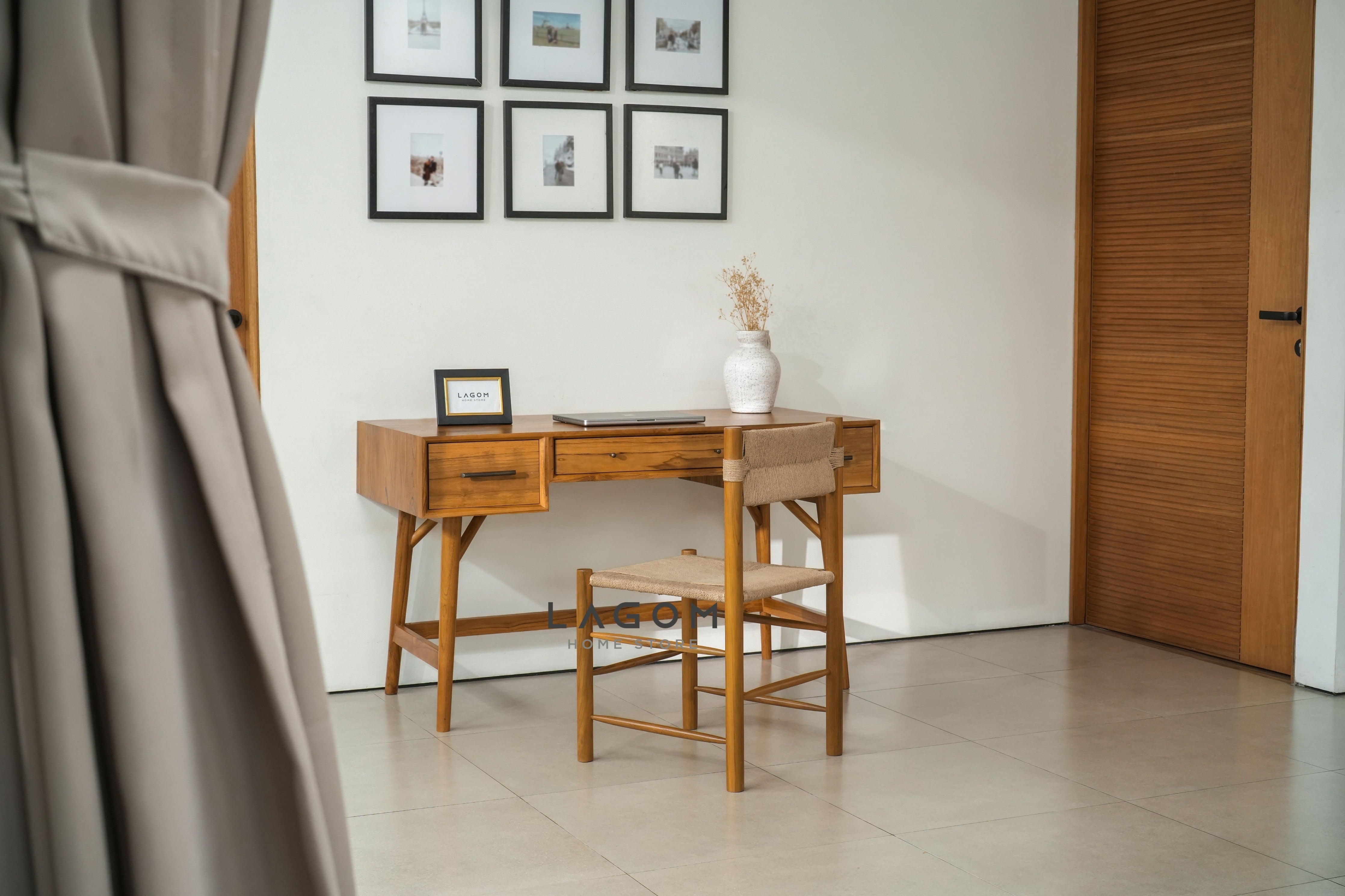 Meja Kerja 3 Laci dari Kayu Jati Solid Desk Lagom Home Store Jati Furnitur Teak Furniture Jakarta
