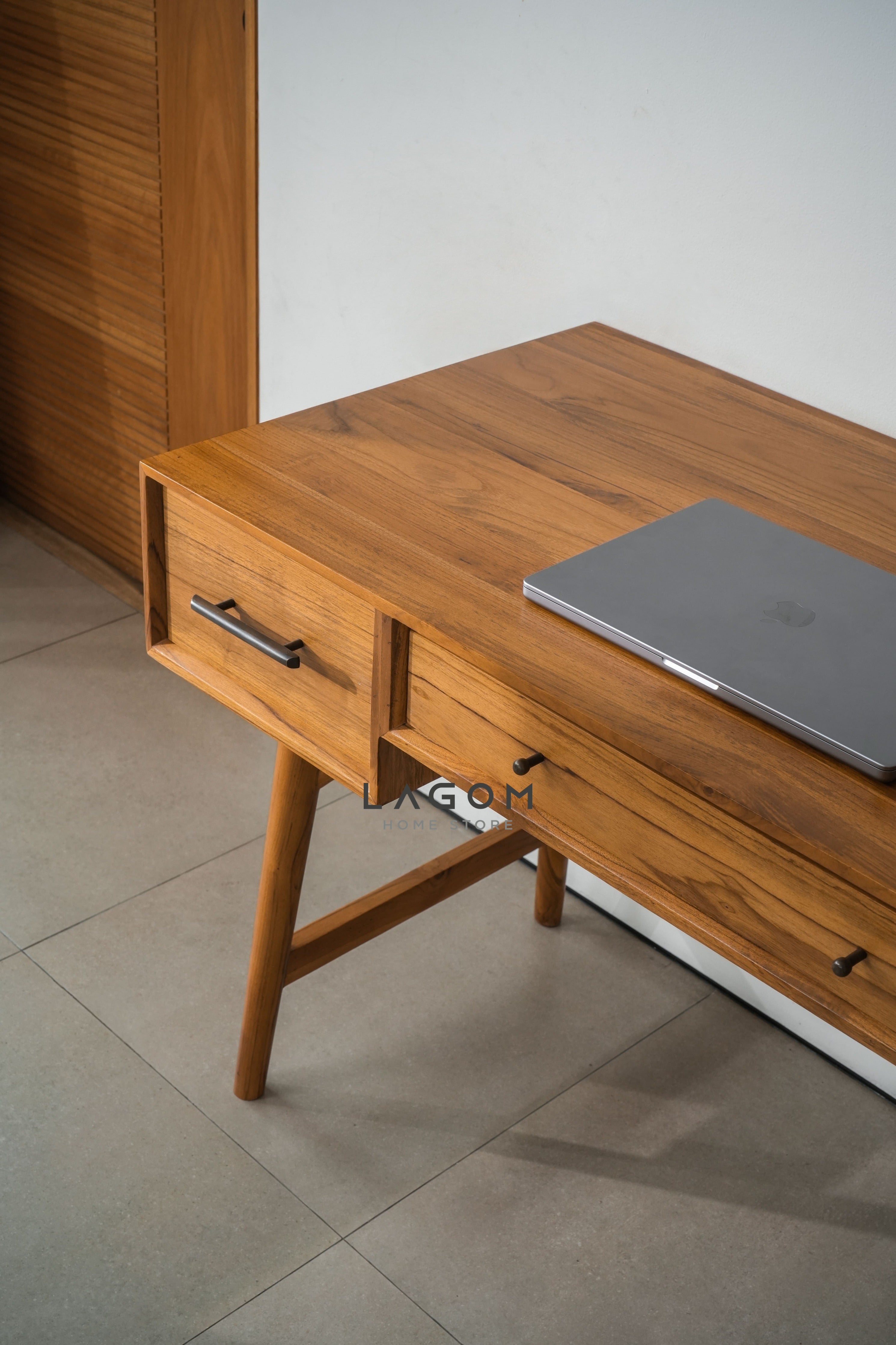 Meja Kerja 3 Laci dari Kayu Jati Solid Desk Lagom Home Store Jati Furnitur Teak Furniture Jakarta