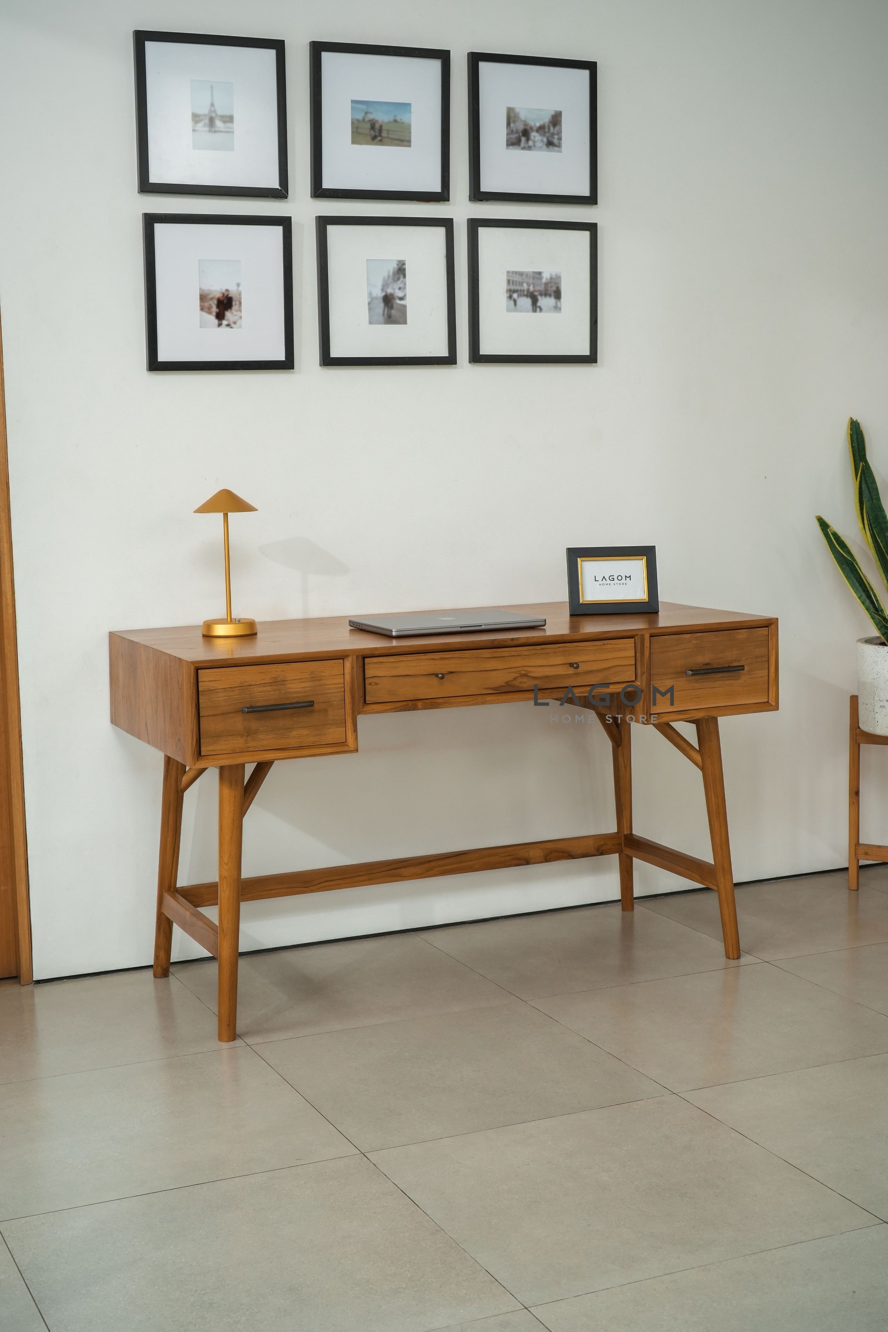 Meja Kerja 3 Laci dari Kayu Jati Solid Desk Lagom Home Store Jati Furnitur Teak Furniture Jakarta