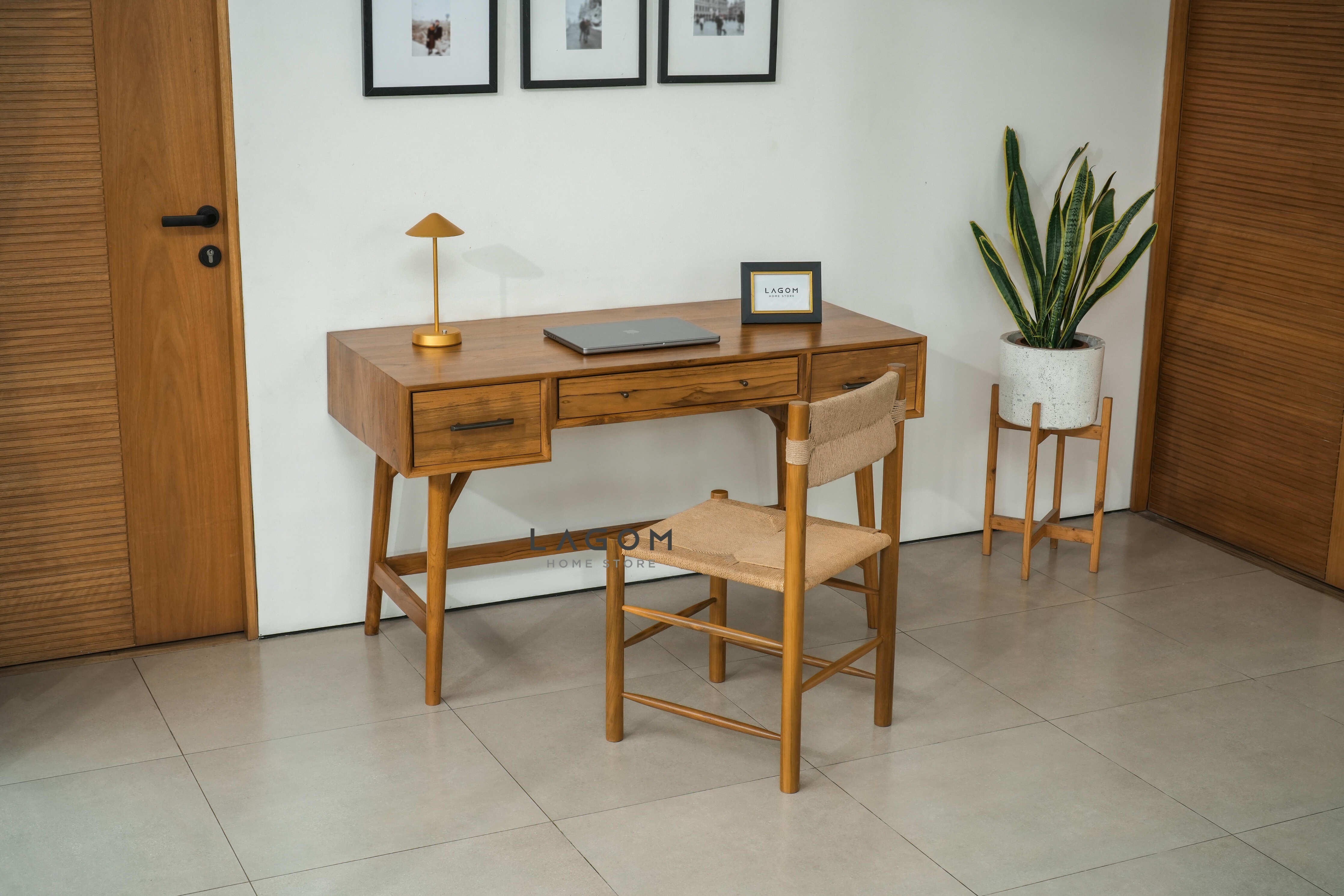 Meja Kerja 3 Laci dari Kayu Jati Solid Desk Lagom Home Store Jati Furnitur Teak Furniture Jakarta