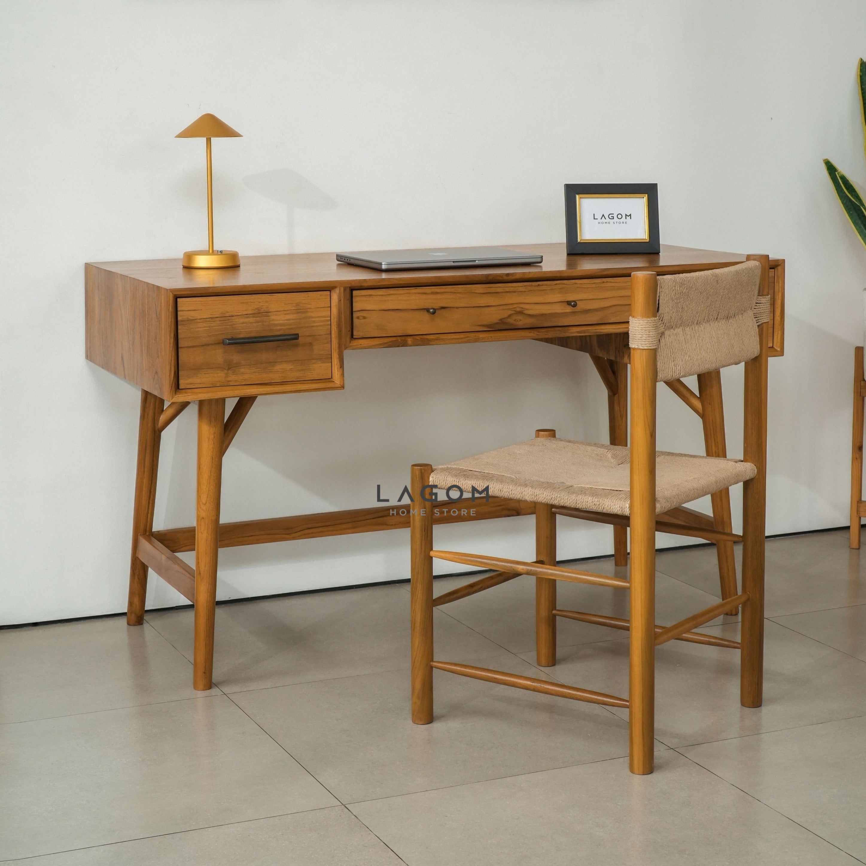 Meja Kerja 3 Laci dari Kayu Jati Solid Desk Lagom Home Store Jati Furnitur Teak Furniture Jakarta