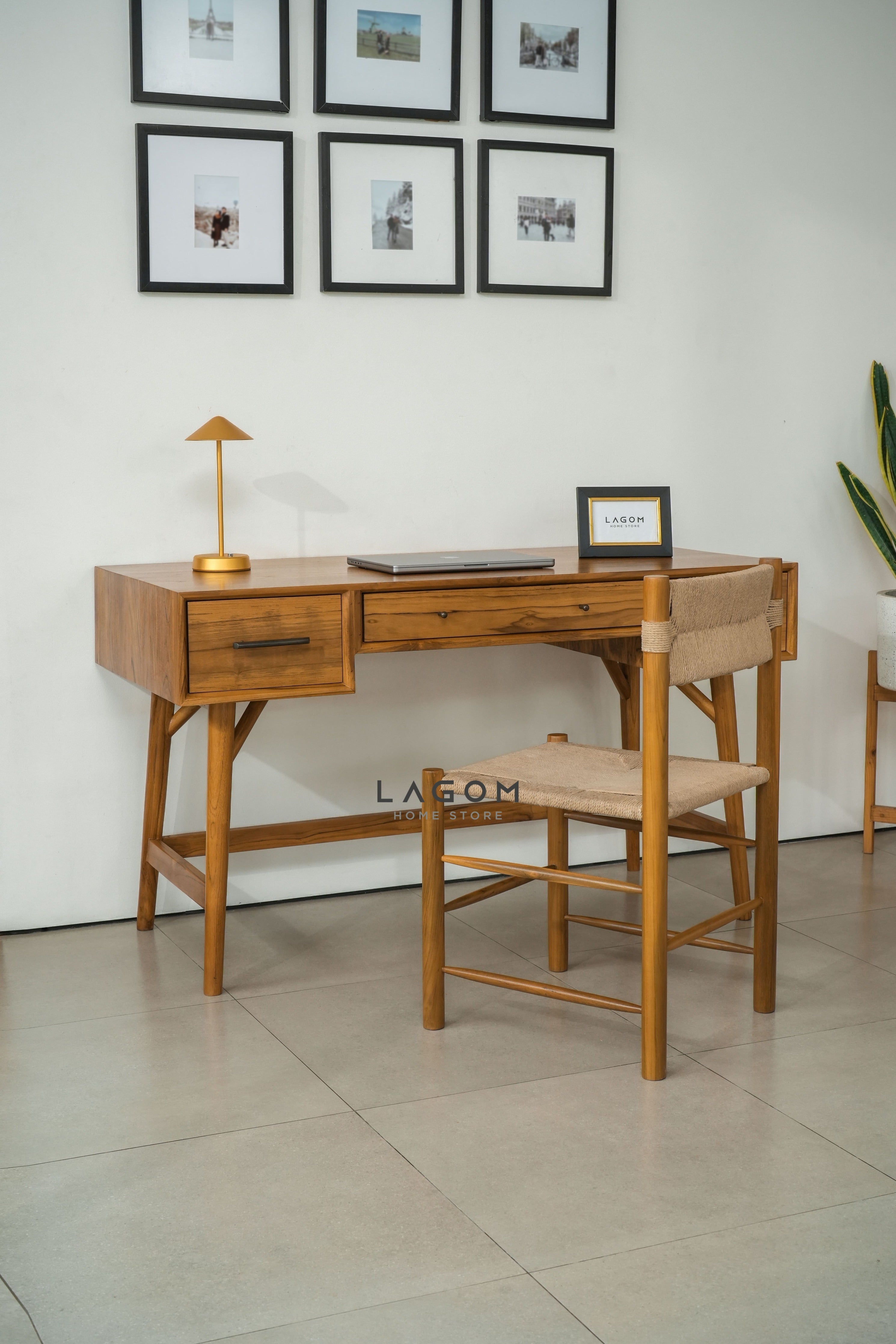 Meja Kerja 3 Laci dari Kayu Jati Solid Desk Lagom Home Store Jati Furnitur Teak Furniture Jakarta