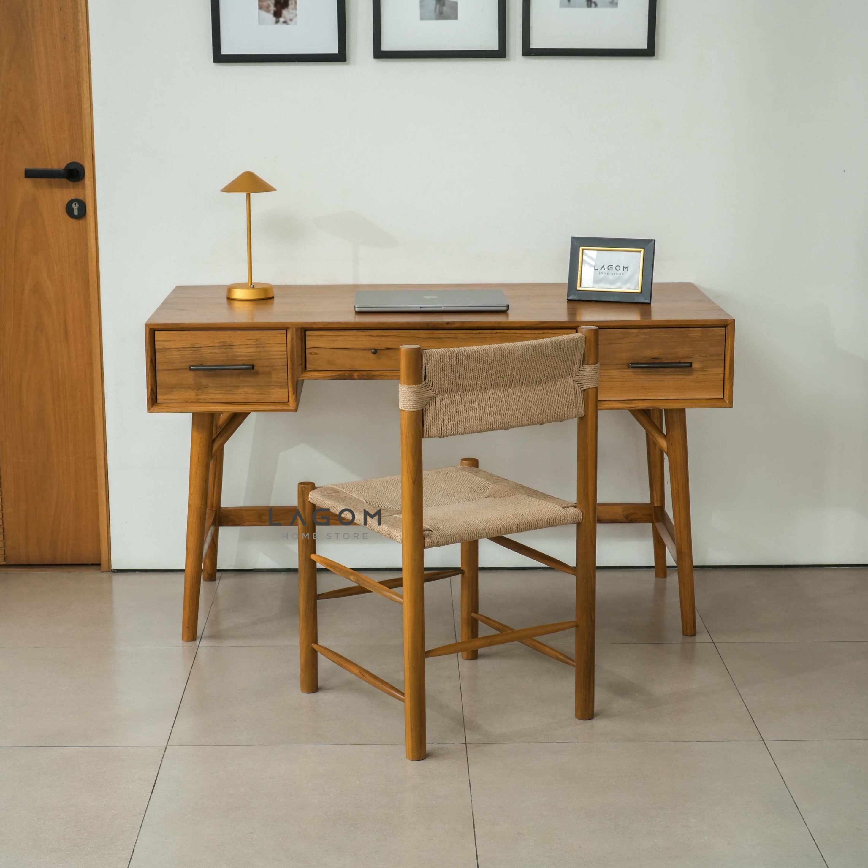 Meja Kerja 3 Laci dari Kayu Jati Solid Desk Lagom Home Store Jati Furnitur Teak Furniture Jakarta