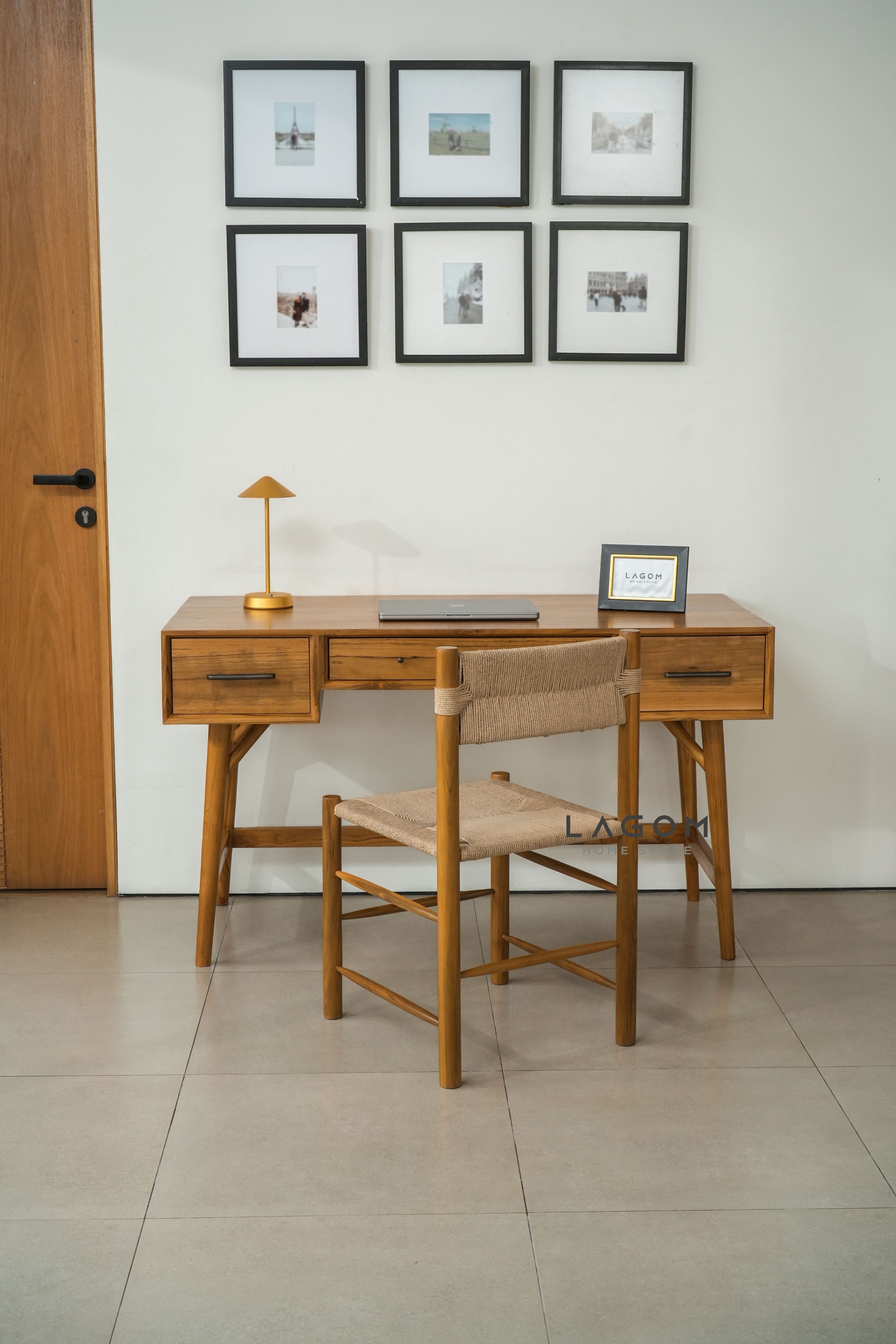 Meja Kerja 3 Laci dari Kayu Jati Solid Desk Lagom Home Store Jati Furnitur Teak Furniture Jakarta