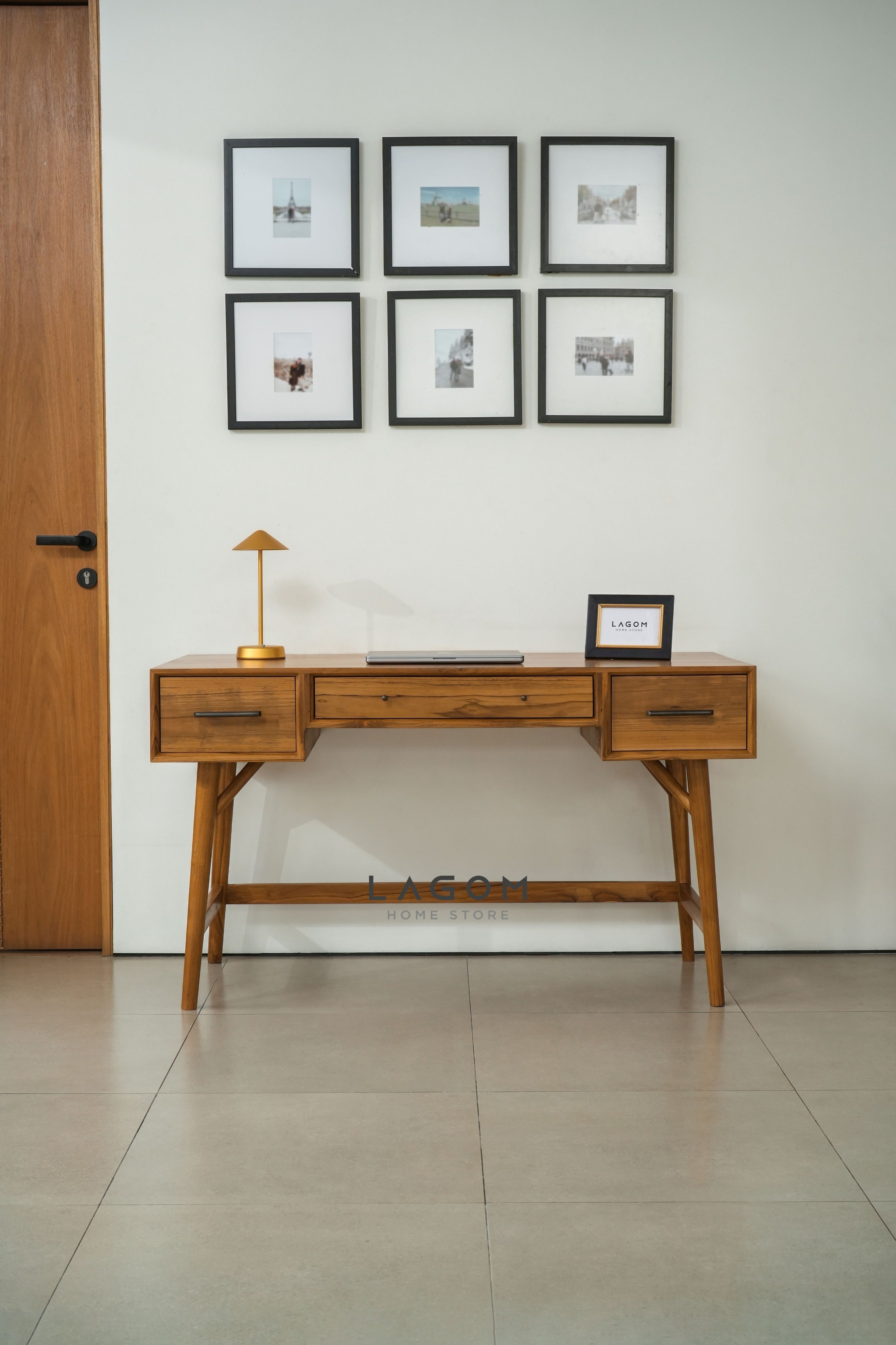 Meja Kerja 3 Laci dari Kayu Jati Solid Desk Lagom Home Store Jati Furnitur Teak Furniture Jakarta