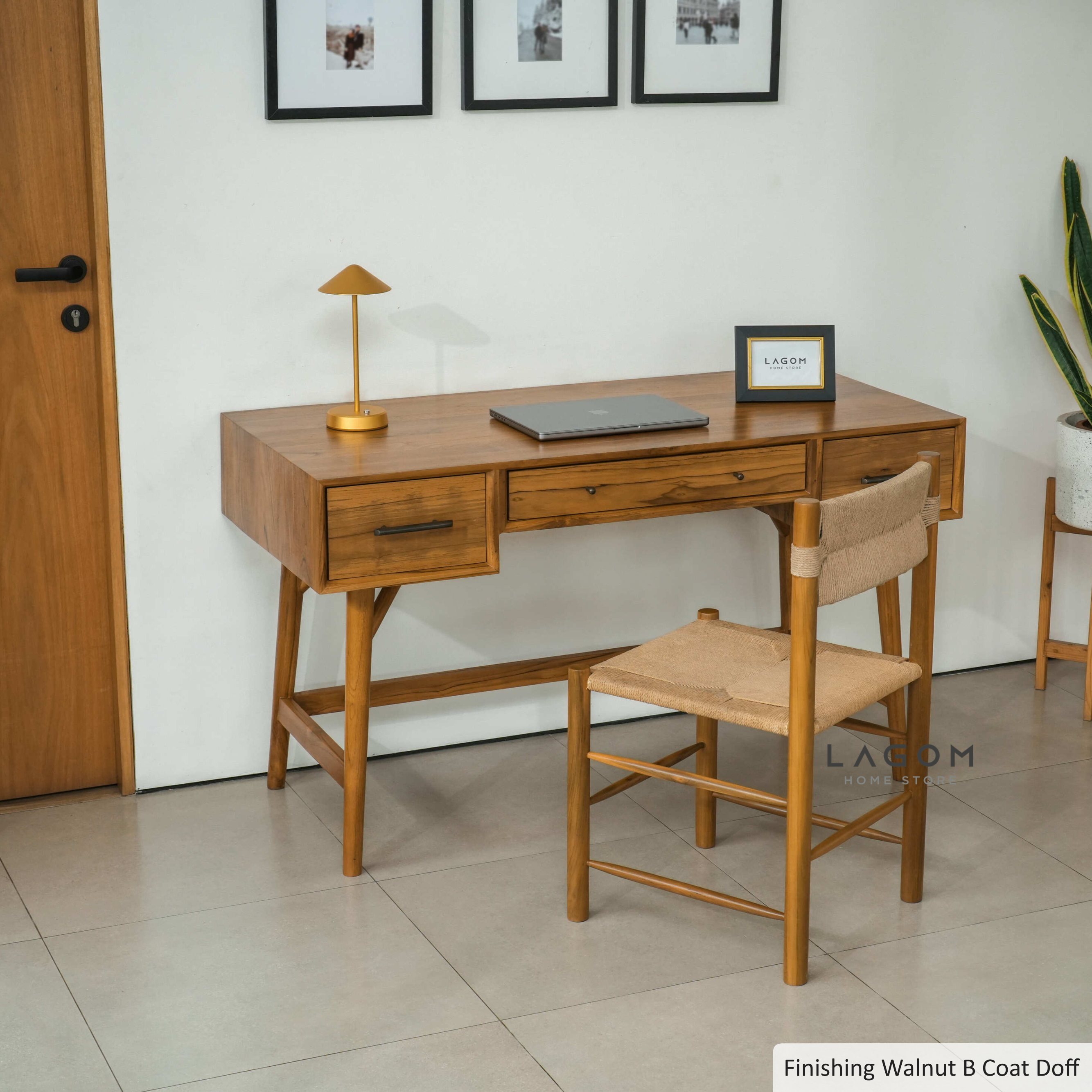Meja Kerja 3 Laci dari Kayu Jati Solid Desk Set (Desk + Chair) Desk Lagom Home Store Jati Furnitur Teak Furniture Jakarta
