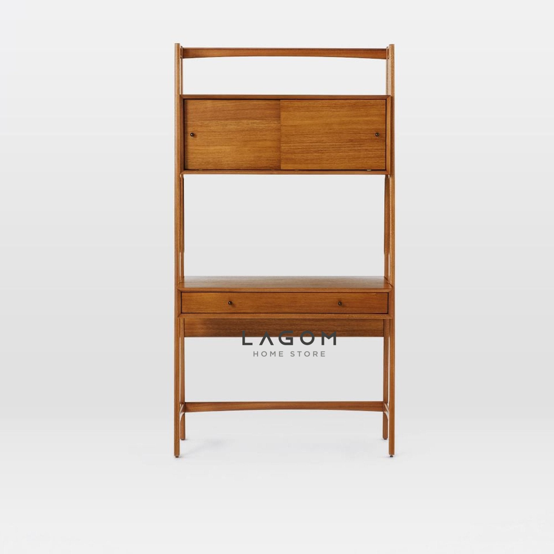 Meja Kerja dengan Banyak Penyimpanan dari Kayu Jati Desk Lagom Home Store Jati Furnitur Teak Furniture Jakarta