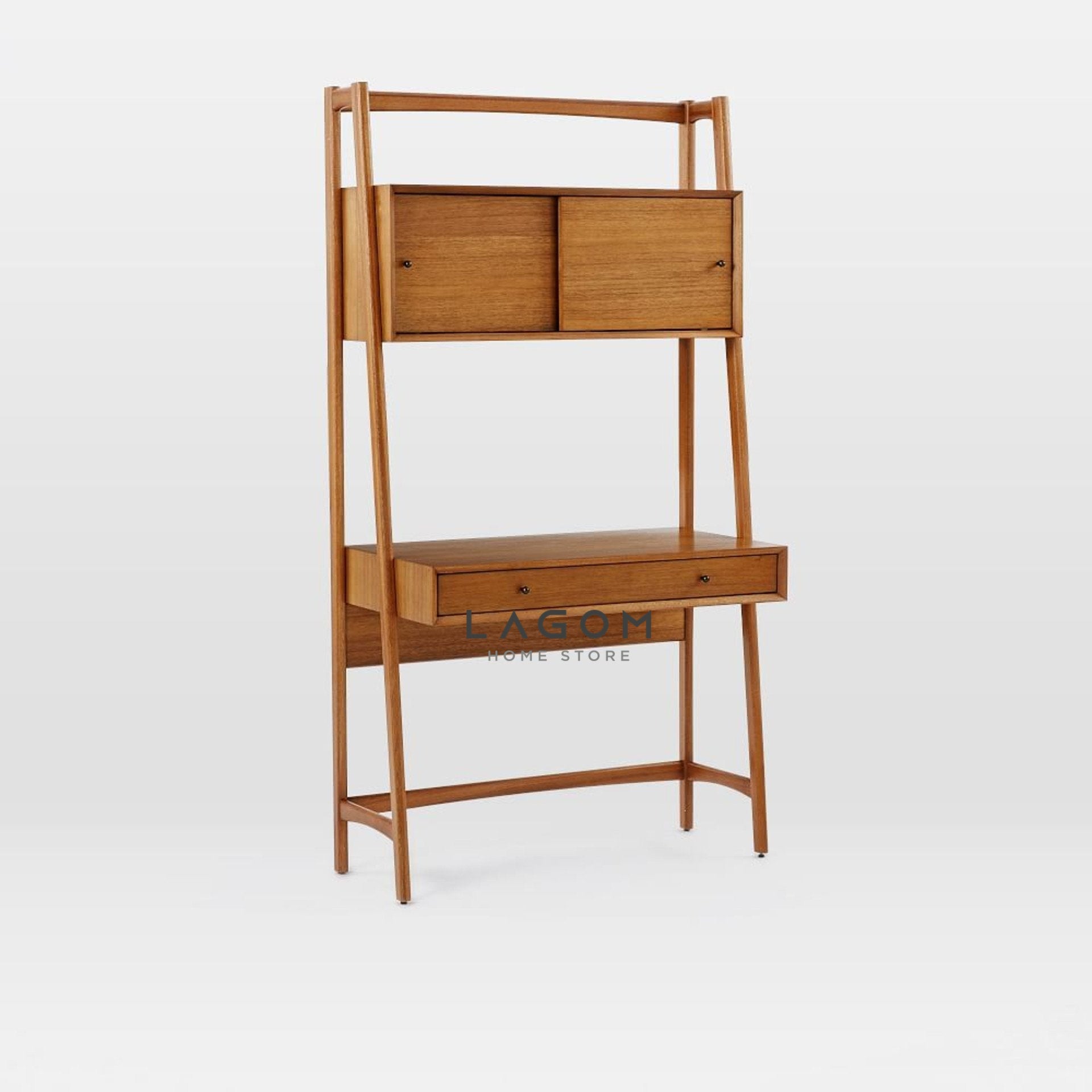 Meja Kerja dengan Banyak Penyimpanan dari Kayu Jati Desk Lagom Home Store Jati Furnitur Teak Furniture Jakarta
