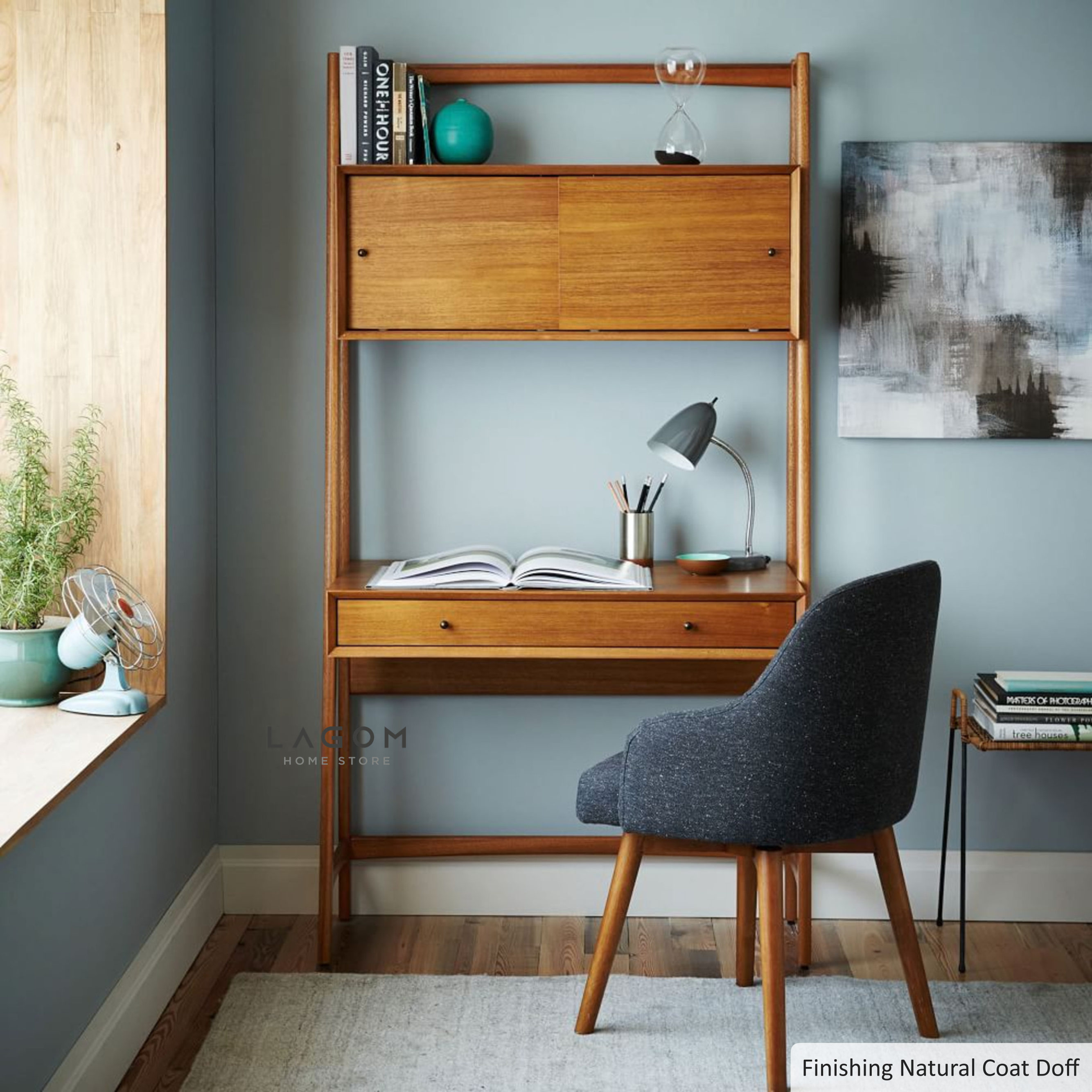 Meja Kerja dengan Laci dan Pintu dari Kayu Jati Desk Lagom Home Store Jati Furnitur Teak Furniture Jakarta