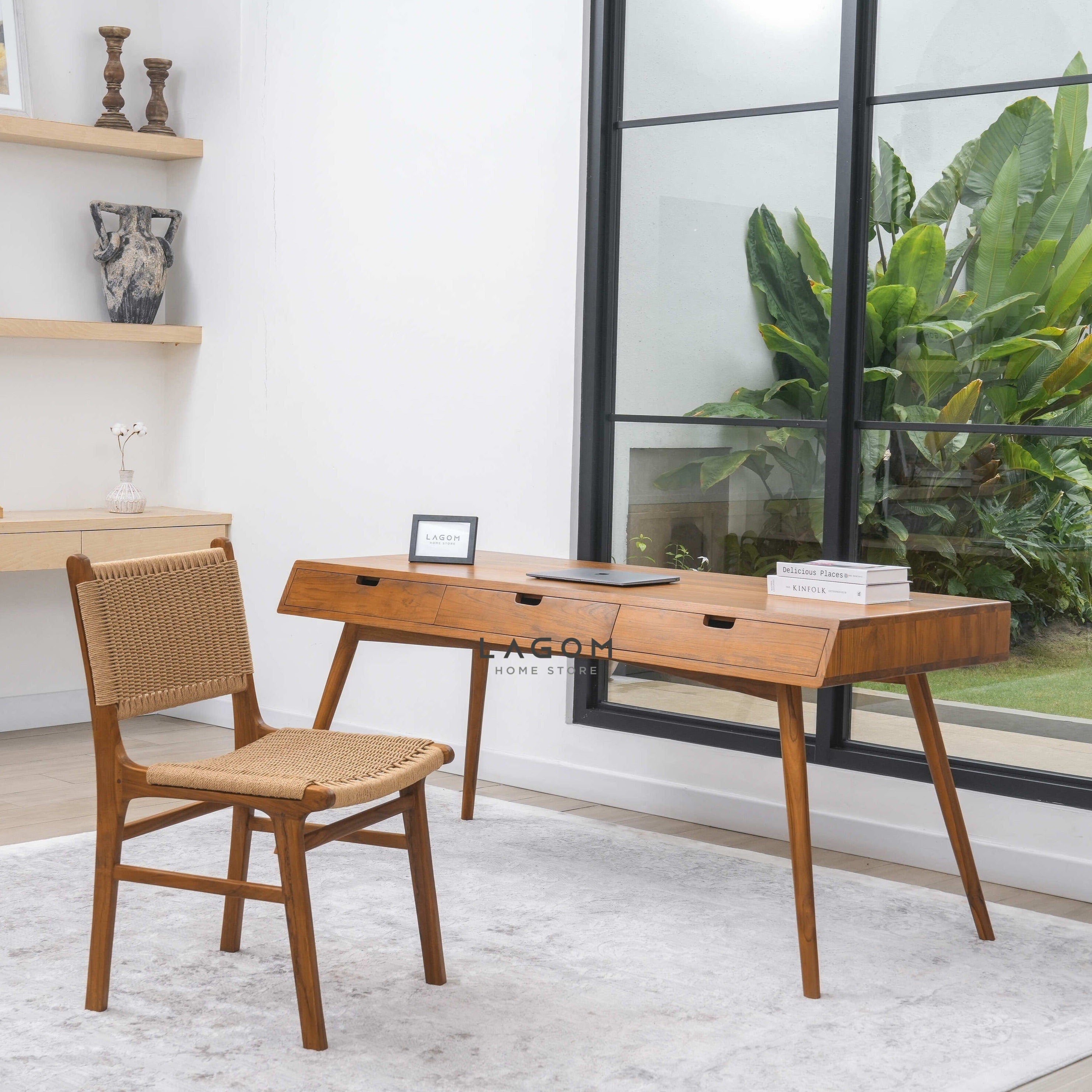 Meja Kerja Kayu Jati dengan 3 Laci Desk + Chair (Option 1) Desk Lagom Home Store Jati Furnitur Teak Furniture Jakarta