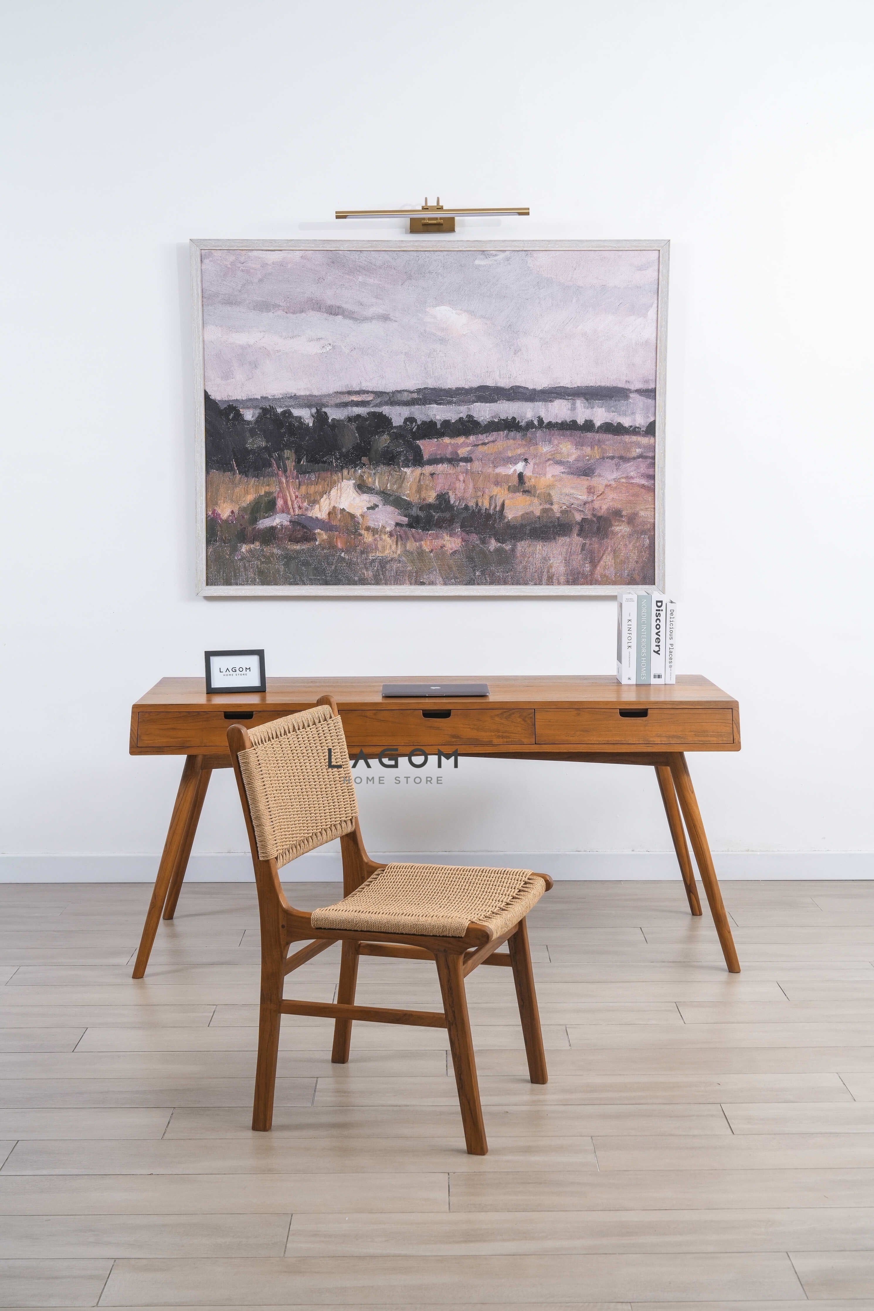 Meja Kerja Kayu Jati dengan 3 Laci Desk Lagom Home Store Jati Furnitur Teak Furniture Jakarta