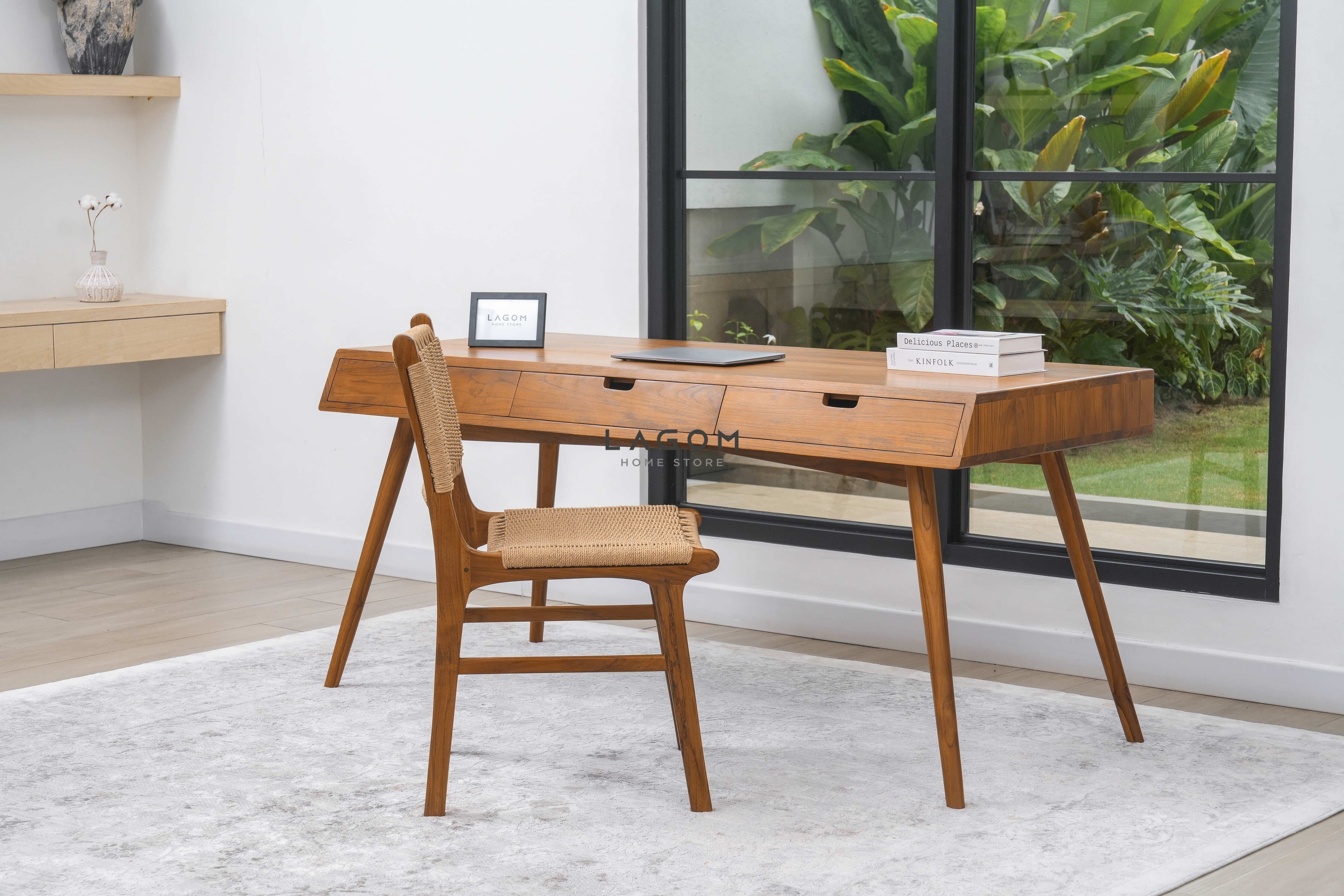 Meja Kerja Kayu Jati dengan 3 Laci Desk Lagom Home Store Jati Furnitur Teak Furniture Jakarta