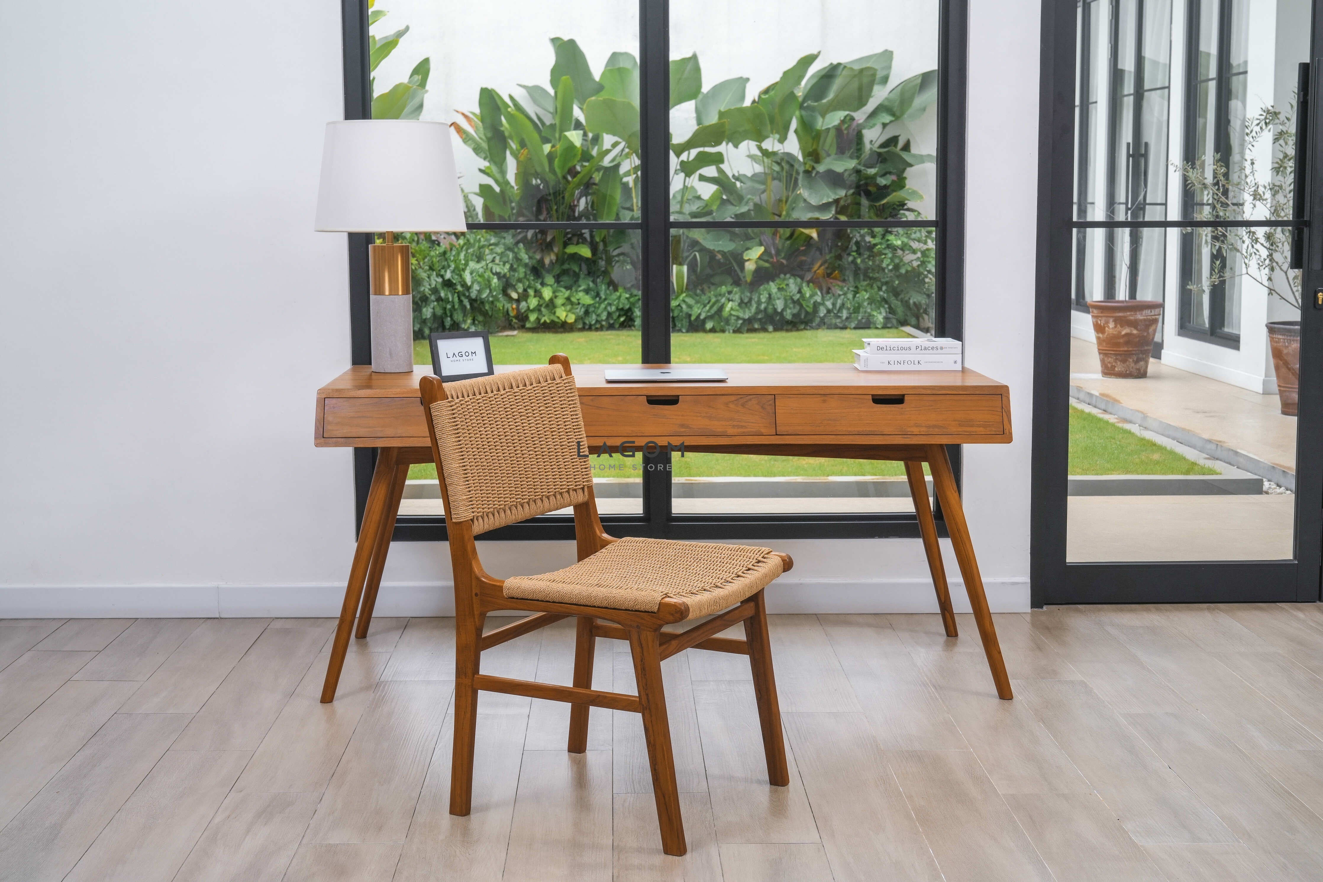 Meja Kerja Kayu Jati dengan 3 Laci Desk Lagom Home Store Jati Furnitur Teak Furniture Jakarta