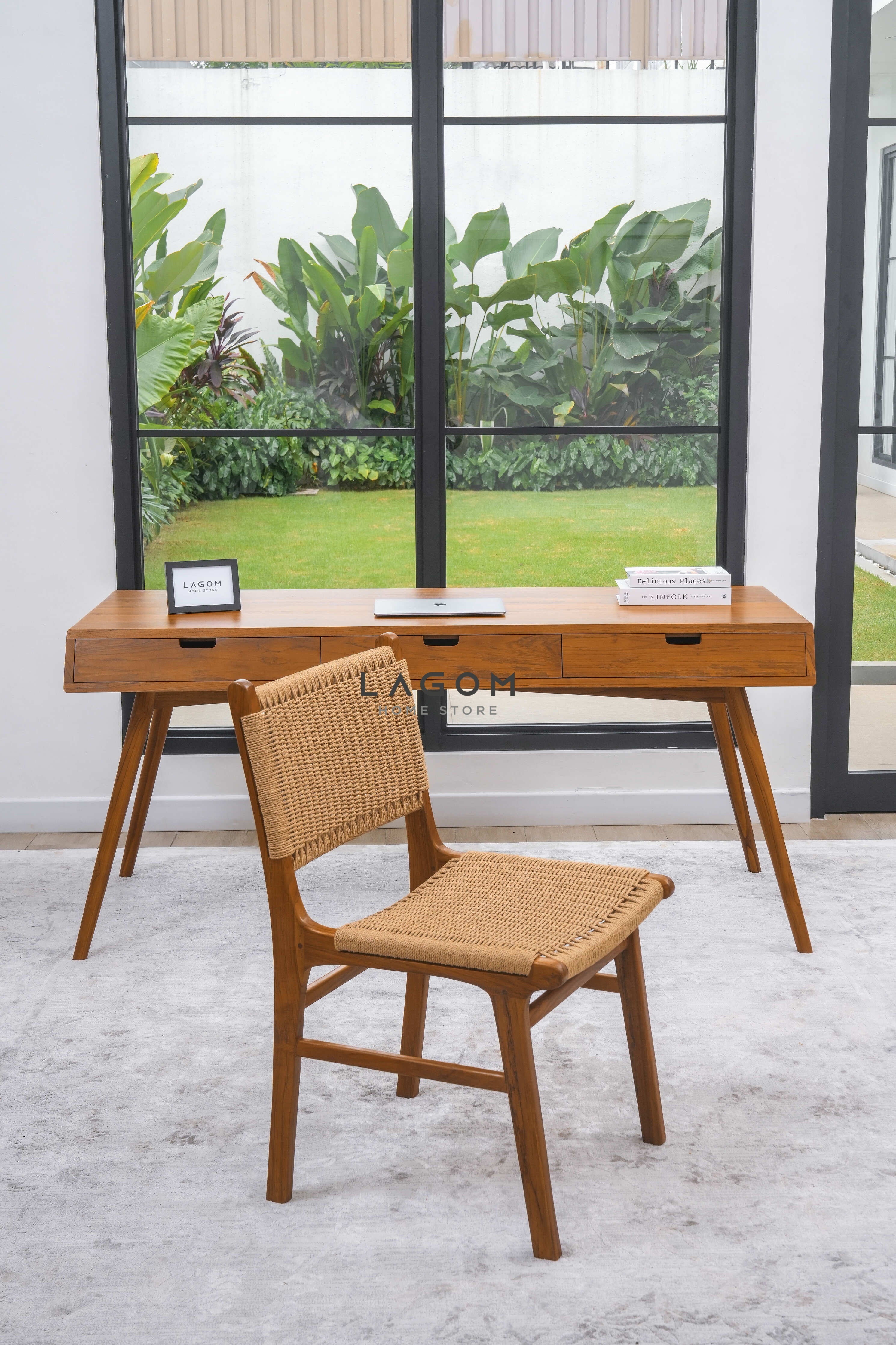 Meja Kerja Kayu Jati dengan 3 Laci Desk Lagom Home Store Jati Furnitur Teak Furniture Jakarta