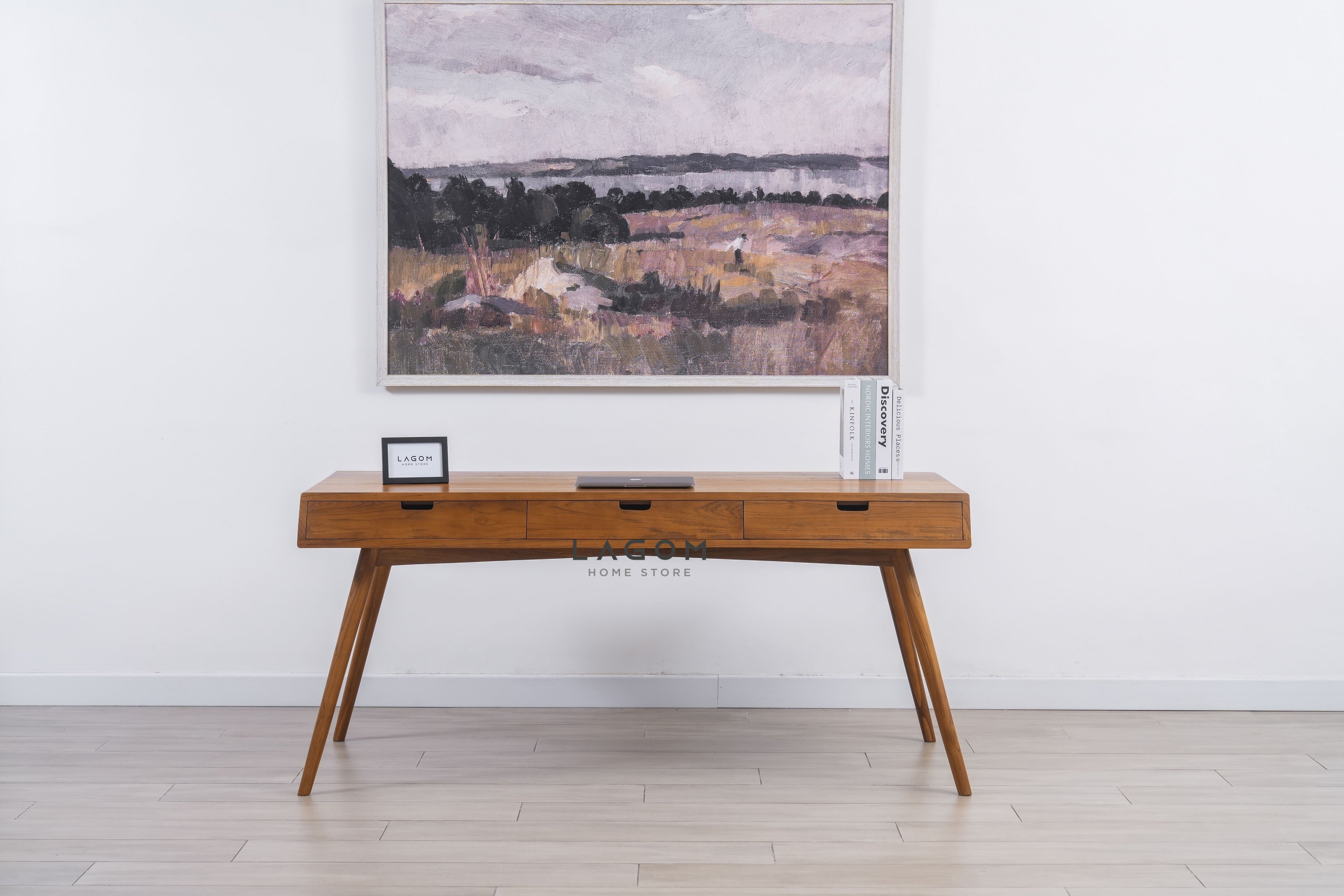 Meja Kerja Kayu Jati dengan 3 Laci Desk Lagom Home Store Jati Furnitur Teak Furniture Jakarta