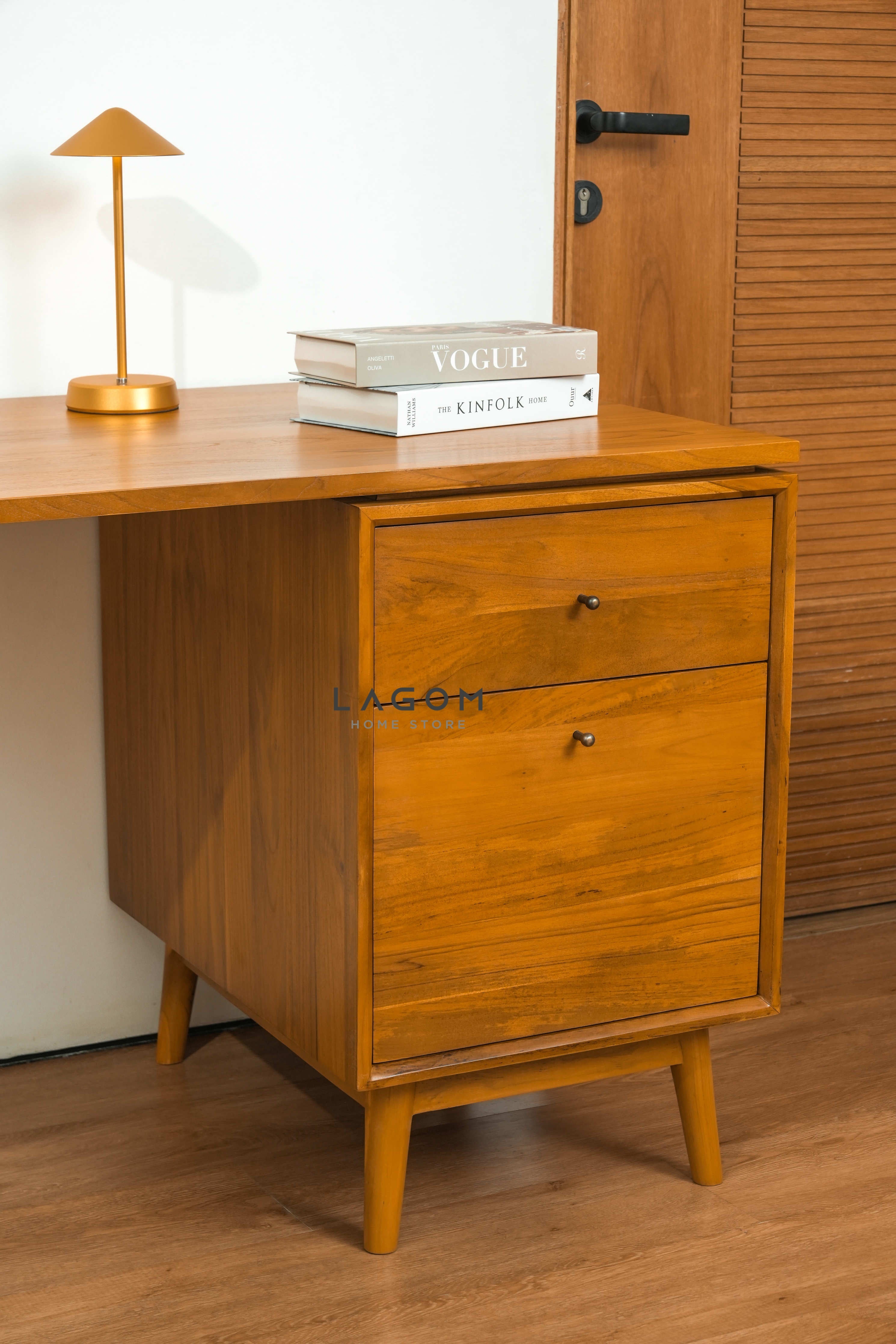 Meja Kerja Minimalis dengan 2 Laci dari Kayu Jati Solid Desk Lagom Home Store Jati Furnitur Teak Furniture Jakarta
