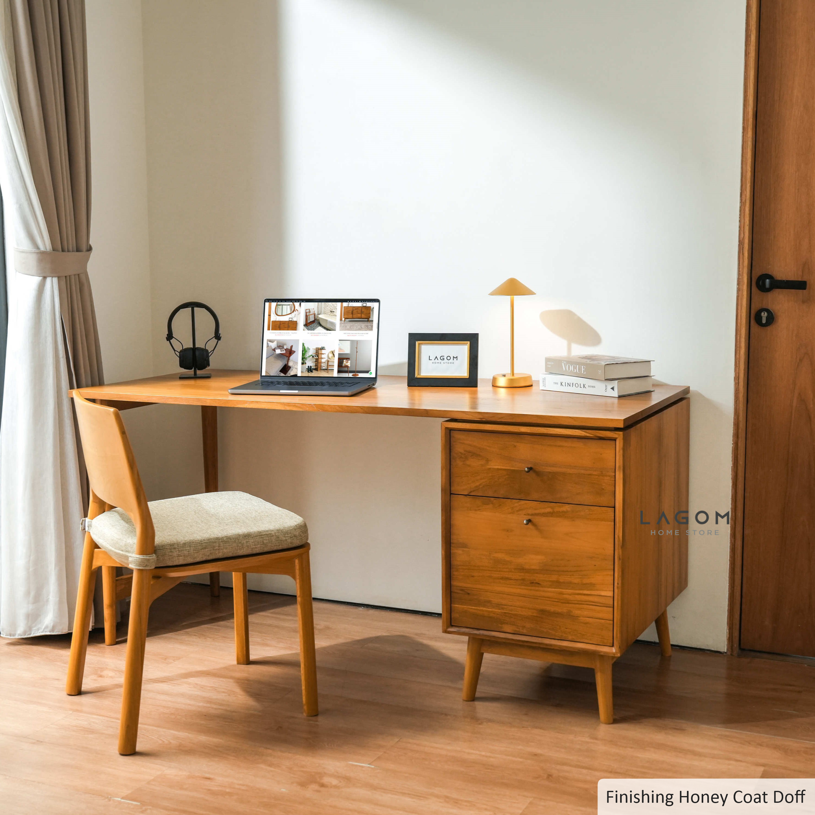 Meja Kerja Minimalis dengan 2 Laci dari Kayu Jati Solid Desk (only) Desk Lagom Home Store Jati Furnitur Teak Furniture Jakarta