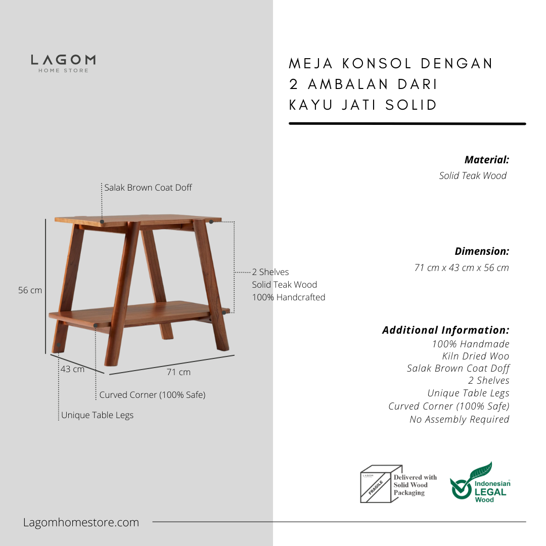Meja Konsol dengan 2 Ambalan dari Kayu Jati Console Table Lagom Home Store Jati Furnitur Teak Furniture Jakarta