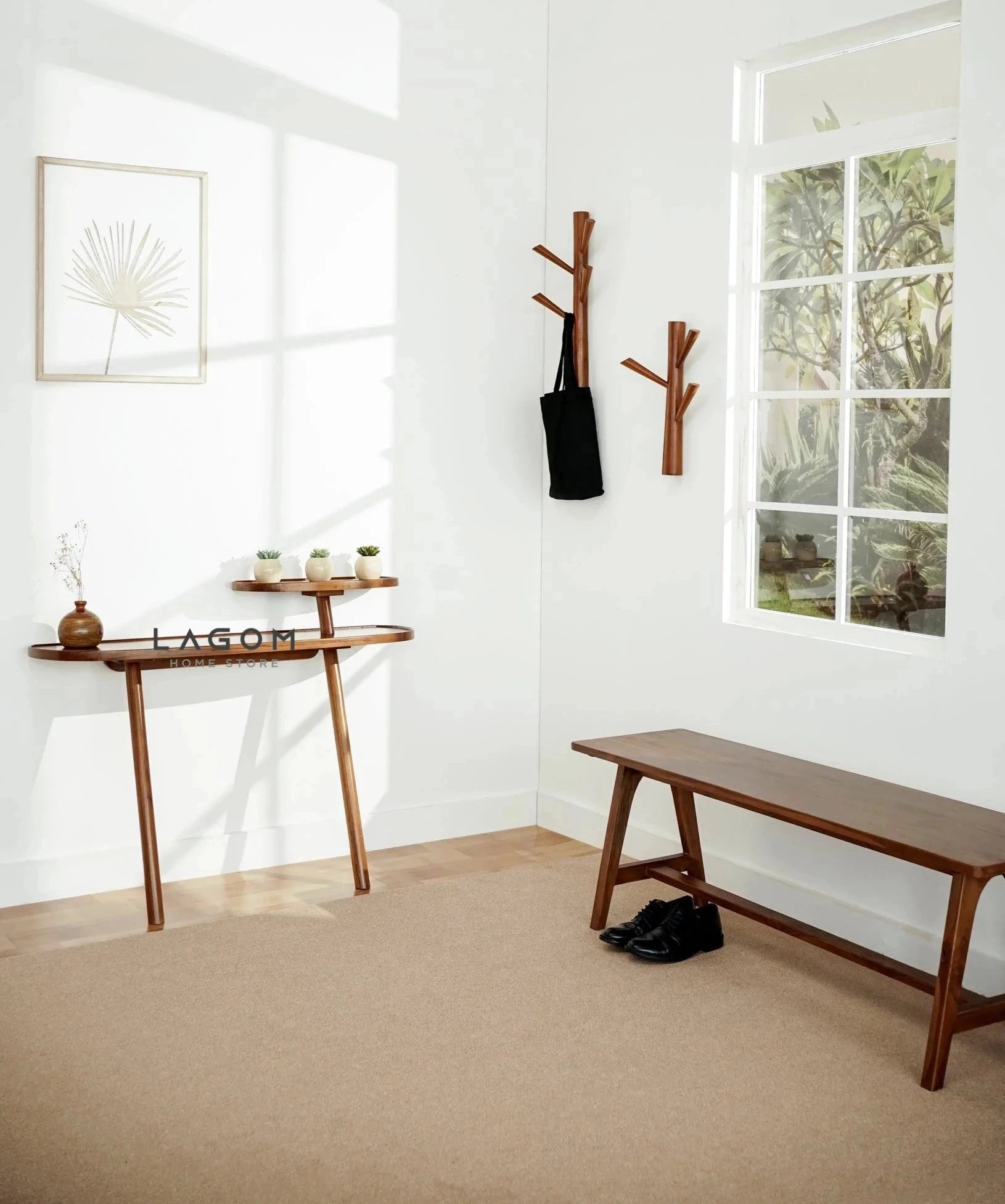 Meja Konsol Dinding Estetis dari Kayu Jati Console Table Lagom Home Store Jati Furnitur Teak Furniture Jakarta