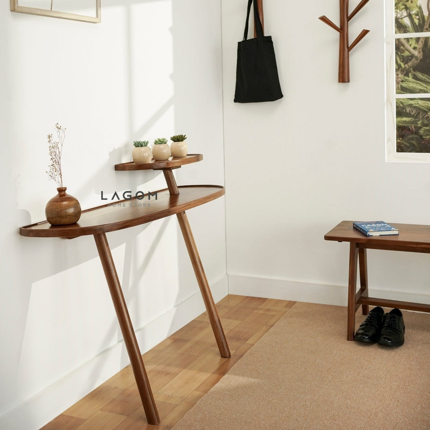 Meja Konsol Dinding Estetis dari Kayu Jati Console Table Lagom Home Store Jati Furnitur Teak Furniture Jakarta