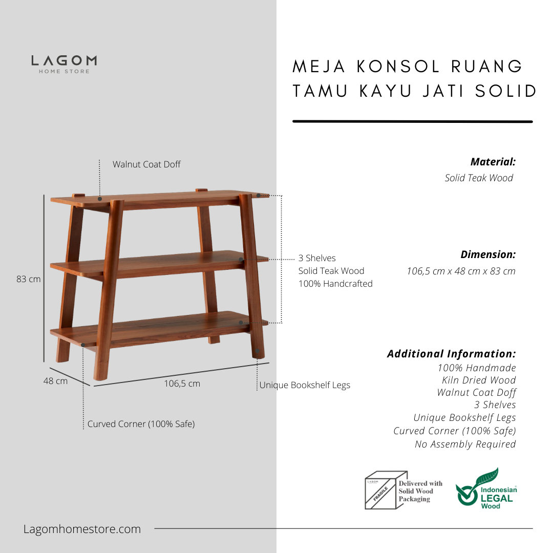 Meja Konsol Kayu Jati dengan 3 Ambalan Console Table Lagom Home Store Jati Furnitur Teak Furniture Jakarta
