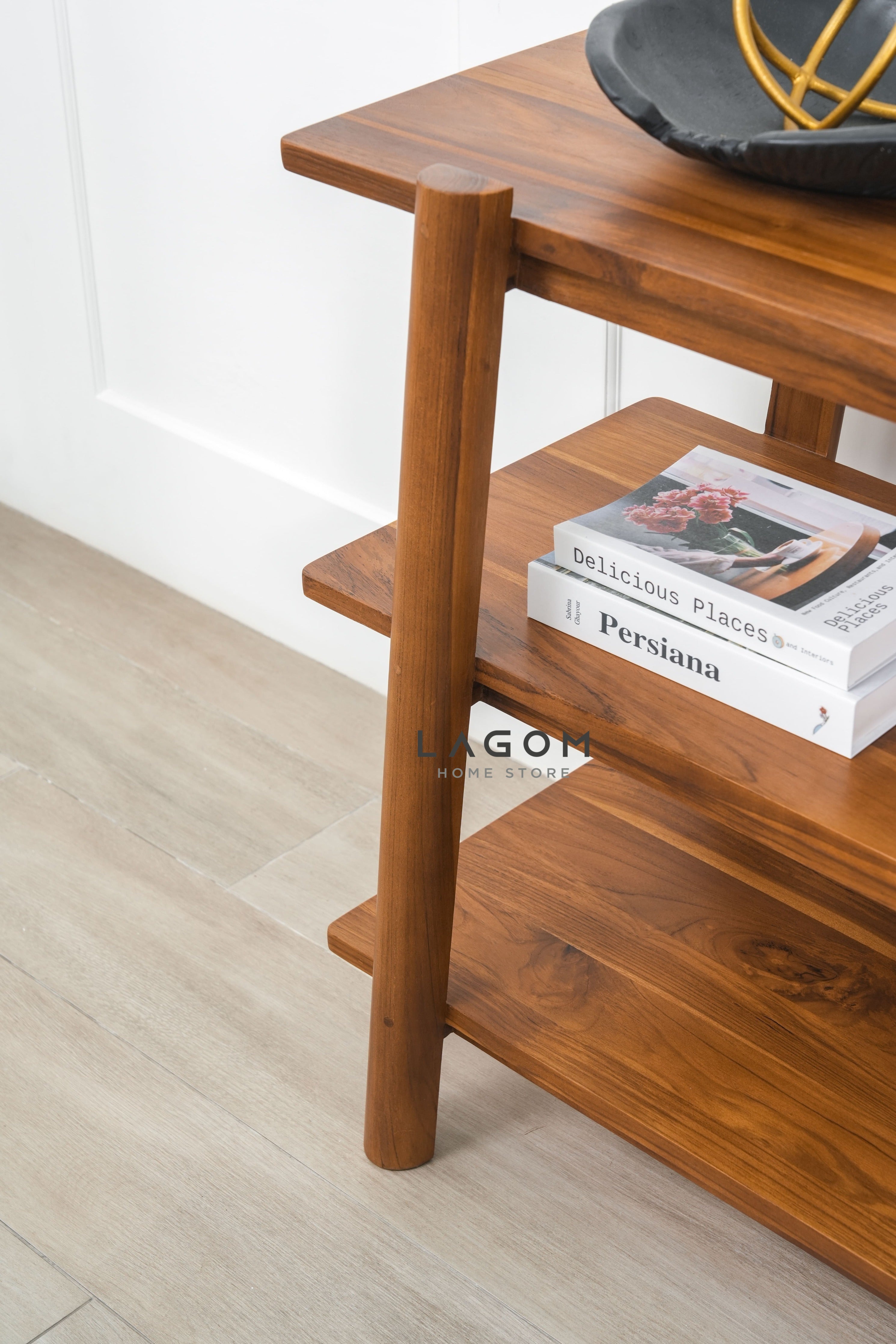 Meja Konsol Kayu Jati dengan 3 Ambalan Console Table Lagom Home Store Jati Furnitur Teak Furniture Jakarta