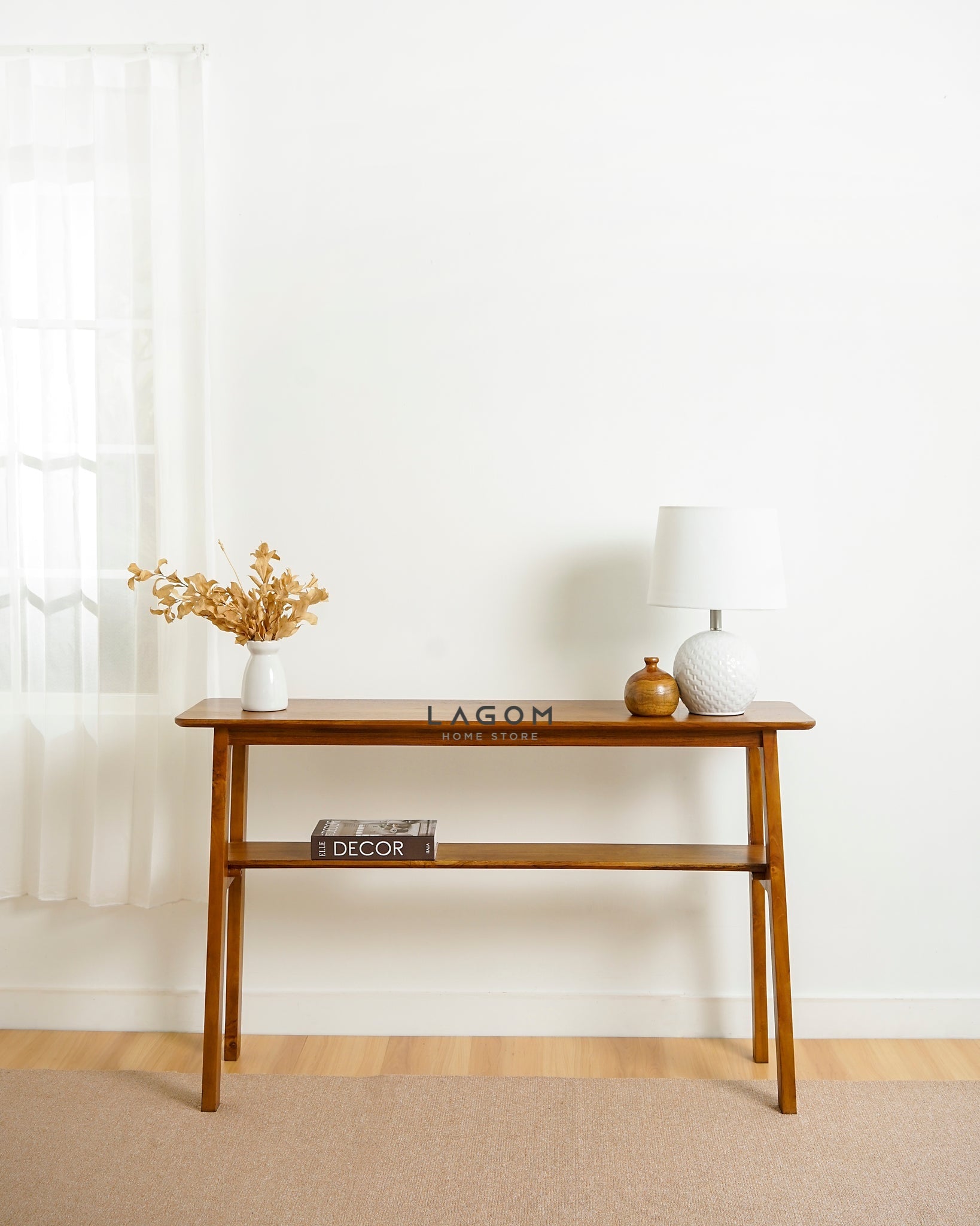 Meja Konsol Kayu Jati dengan Ambalan Console Table Lagom Home Store Jati Furnitur Teak Furniture Jakarta