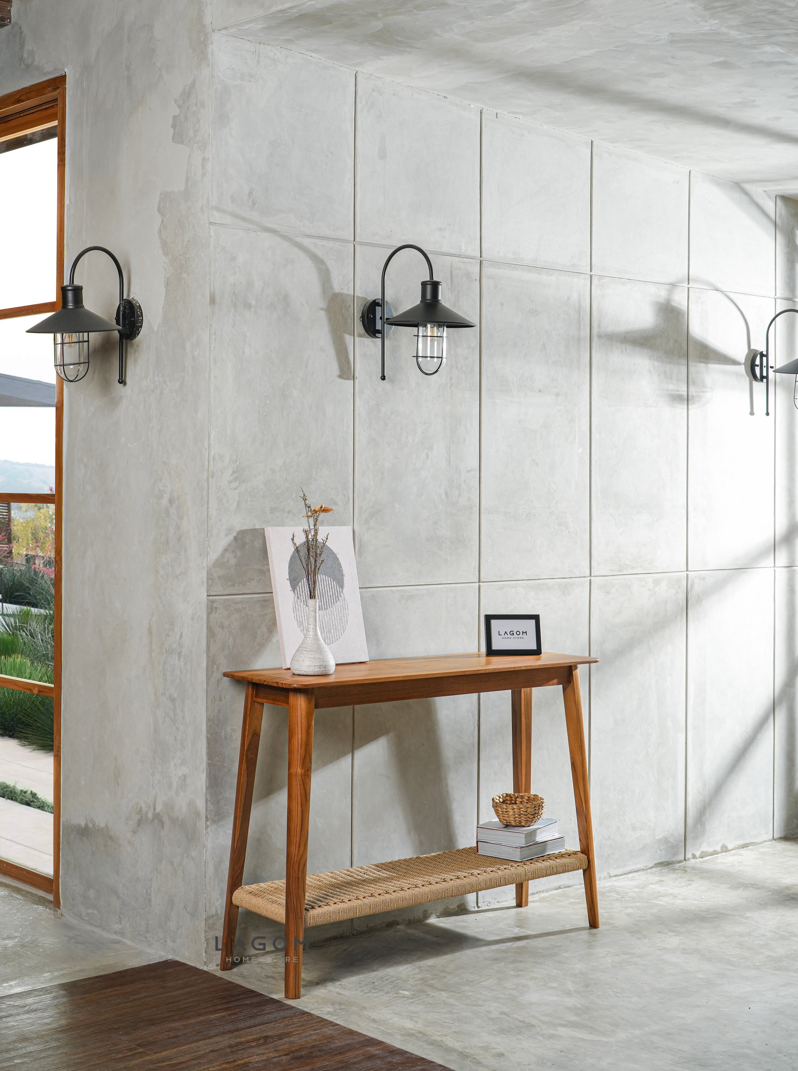Meja Konsol Kayu Jati dengan Rak Premium Loom Console Table Lagom Home Store Jati Furnitur Teak Furniture Jakarta