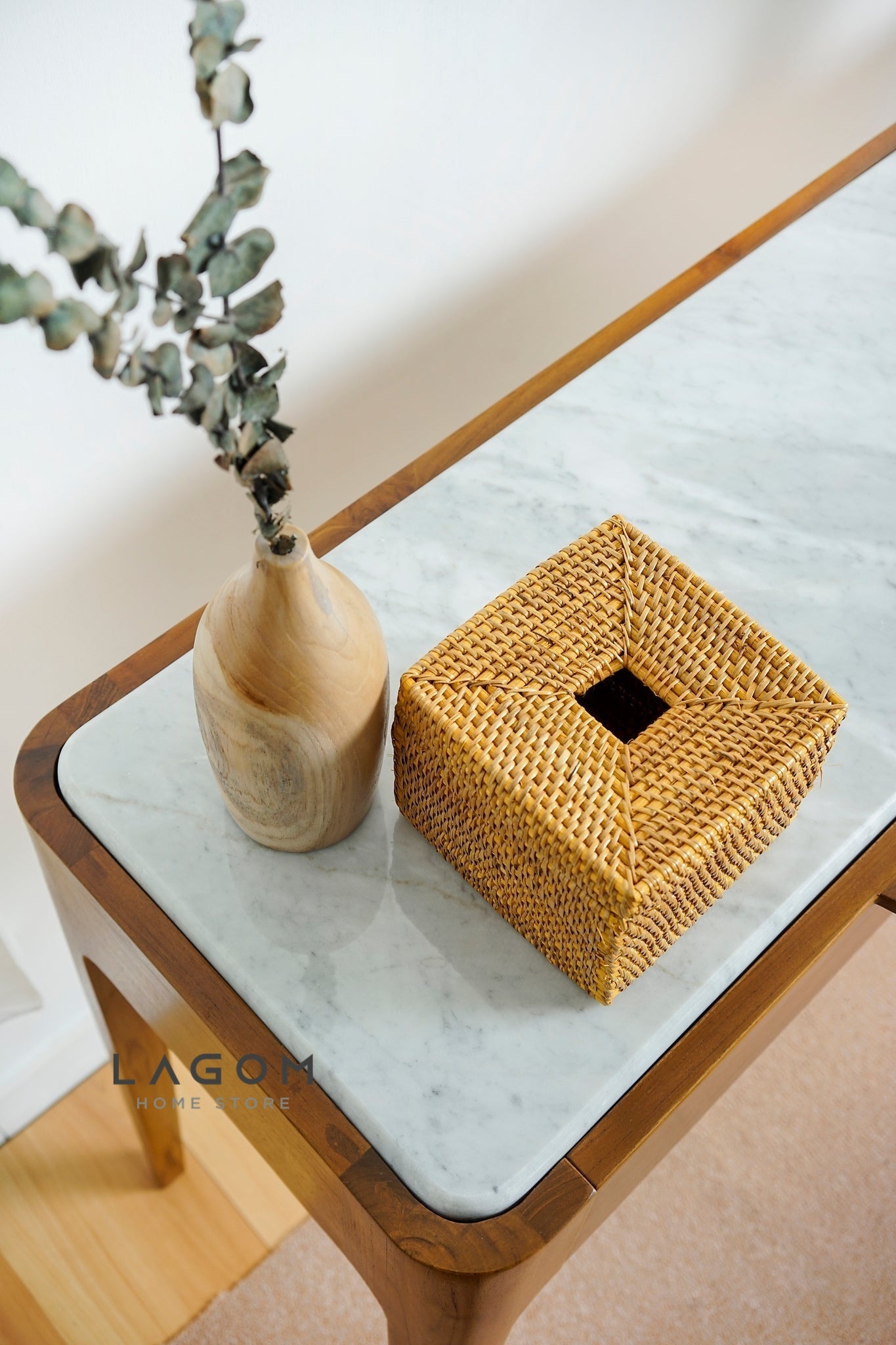 Meja Konsol Mewah dari Kayu Jati dan Marmer Console Table Lagom Home Store Jati Furnitur Teak Furniture Jakarta