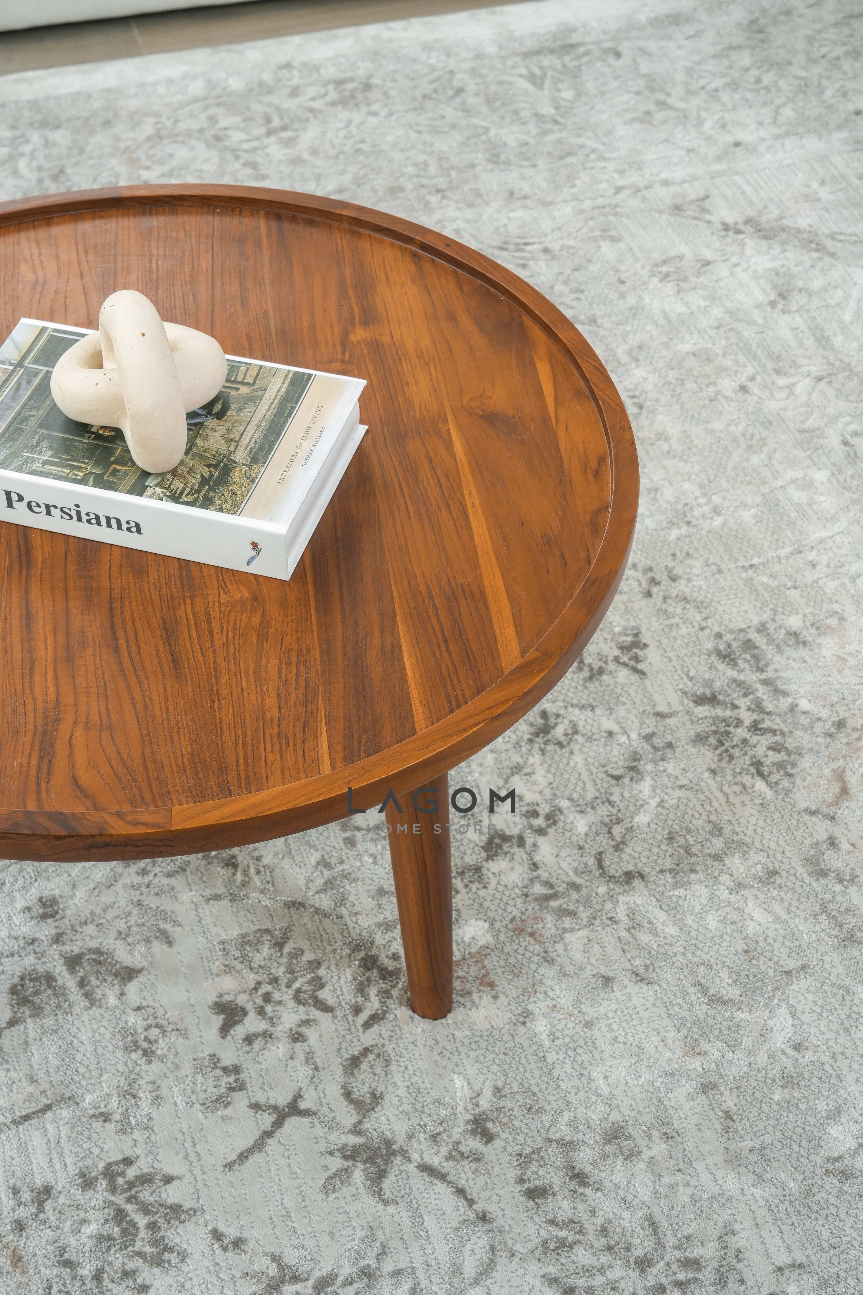 Meja Kopi Bundar Minimalis dari Kayu Jati Solid - Diameter 71 cm Coffee Table Lagom Home Store Jati Furnitur Teak Furniture Jakarta