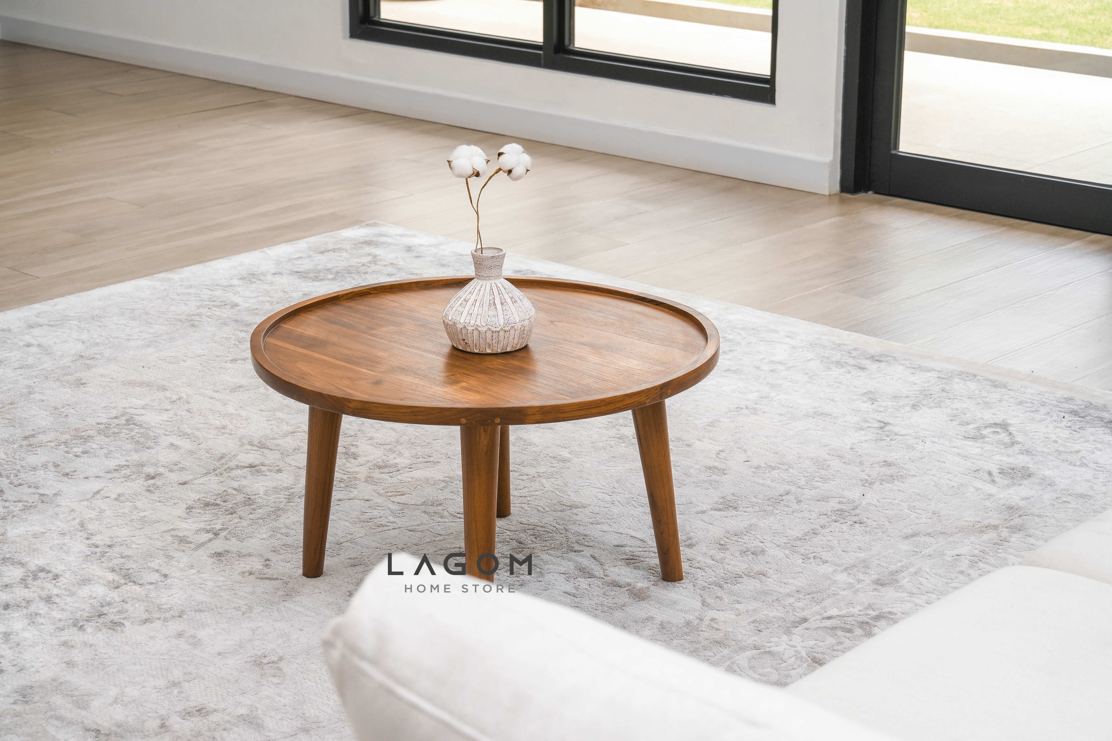 Meja Kopi Bundar Minimalis dari Kayu Jati Solid - Diameter 71 cm Coffee Table Lagom Home Store Jati Furnitur Teak Furniture Jakarta