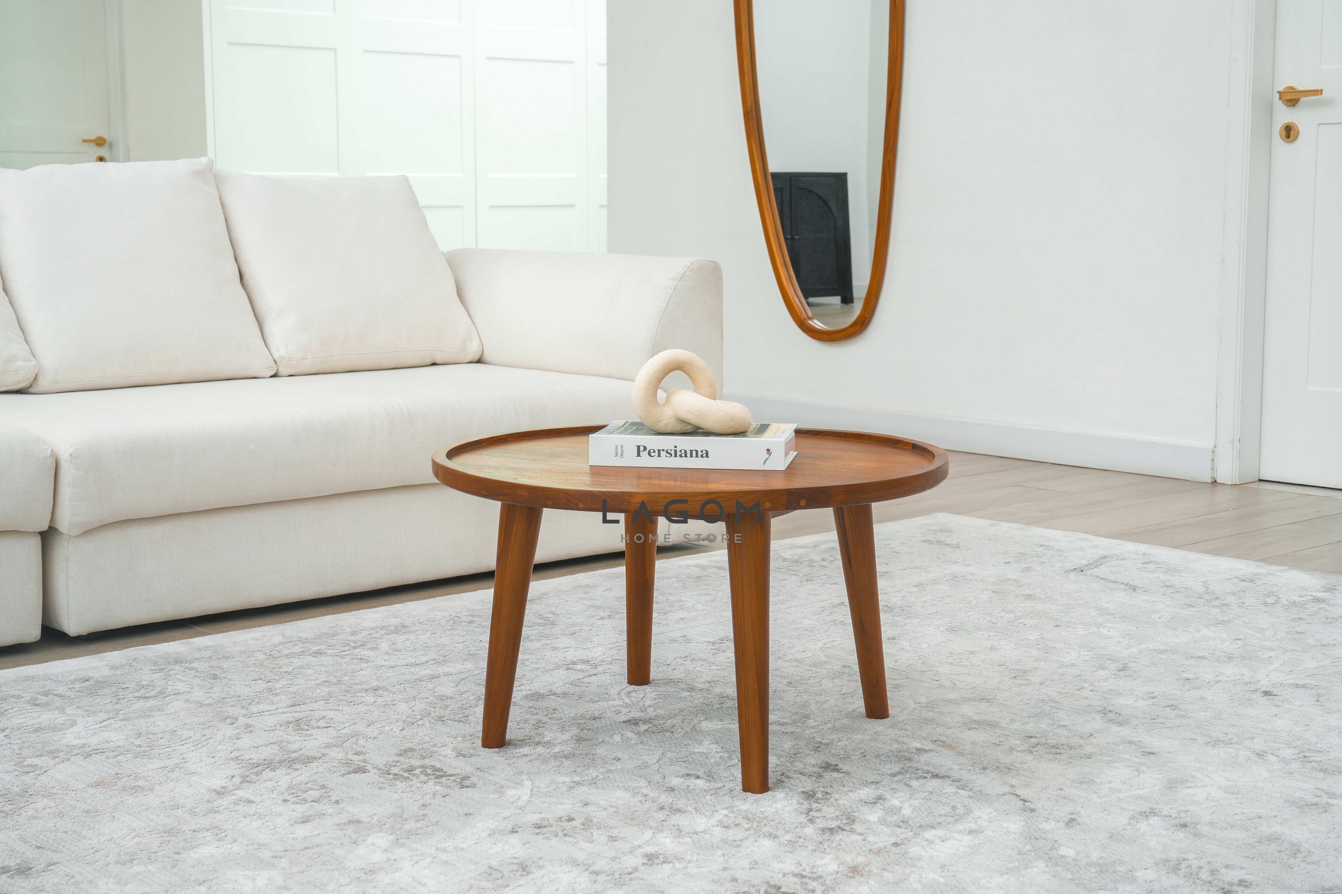 Meja Kopi Bundar Minimalis dari Kayu Jati Solid - Diameter 71 cm Coffee Table Lagom Home Store Jati Furnitur Teak Furniture Jakarta
