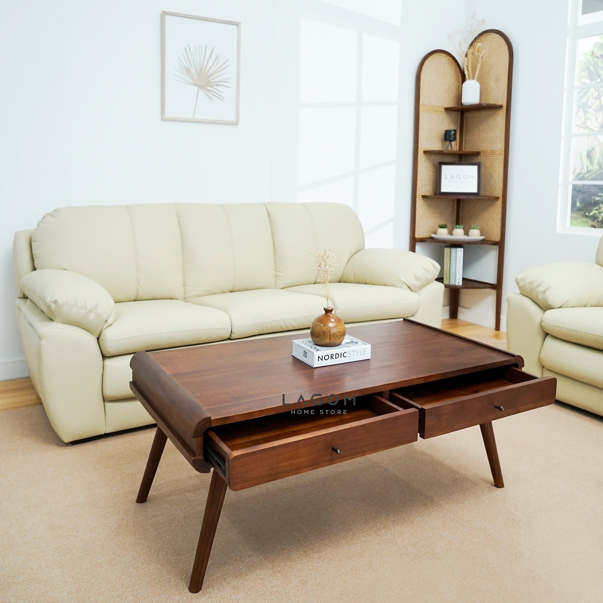 Meja Kopi Minimalis Unik dari Kayu Jati Solid dengan 2 Laci Coffee Table Lagom Home Store Jati Furnitur Teak Furniture Jakarta