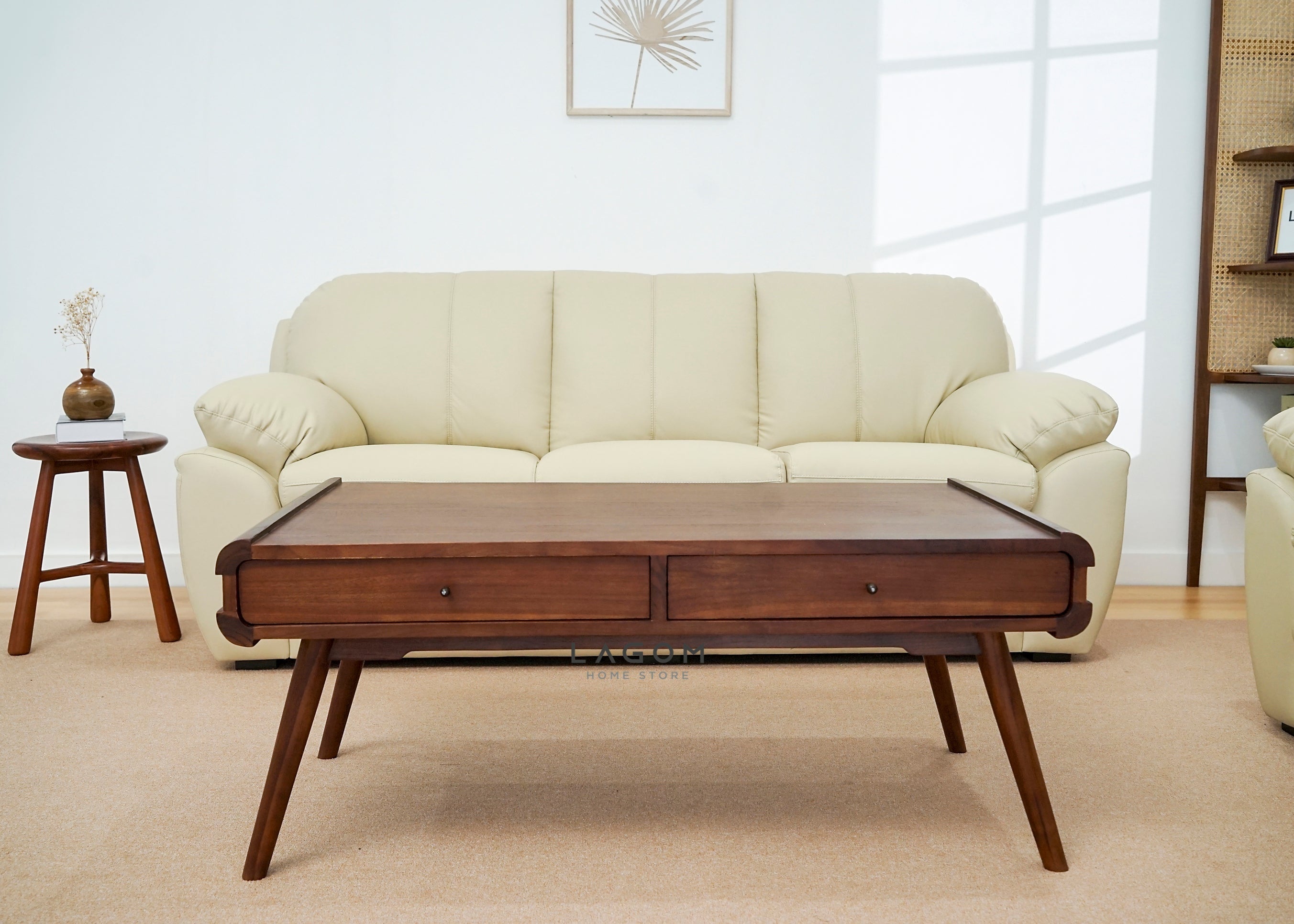 Meja Kopi Minimalis Unik dari Kayu Jati Solid dengan 2 Laci Coffee Table Lagom Home Store Jati Furnitur Teak Furniture Jakarta