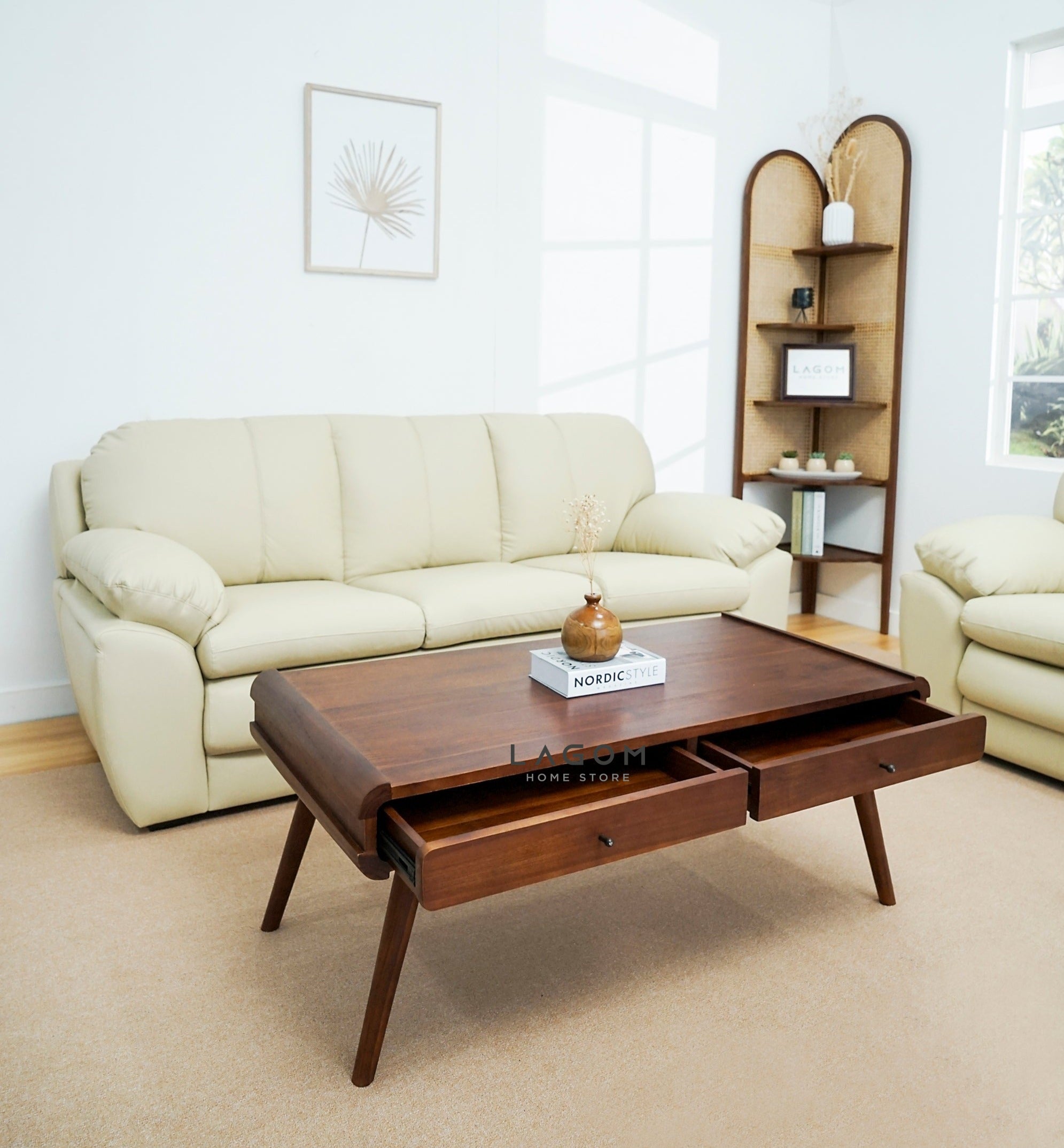 Meja Kopi Minimalis Unik dari Kayu Jati Solid dengan 2 Laci Coffee Table Lagom Home Store Jati Furnitur Teak Furniture Jakarta