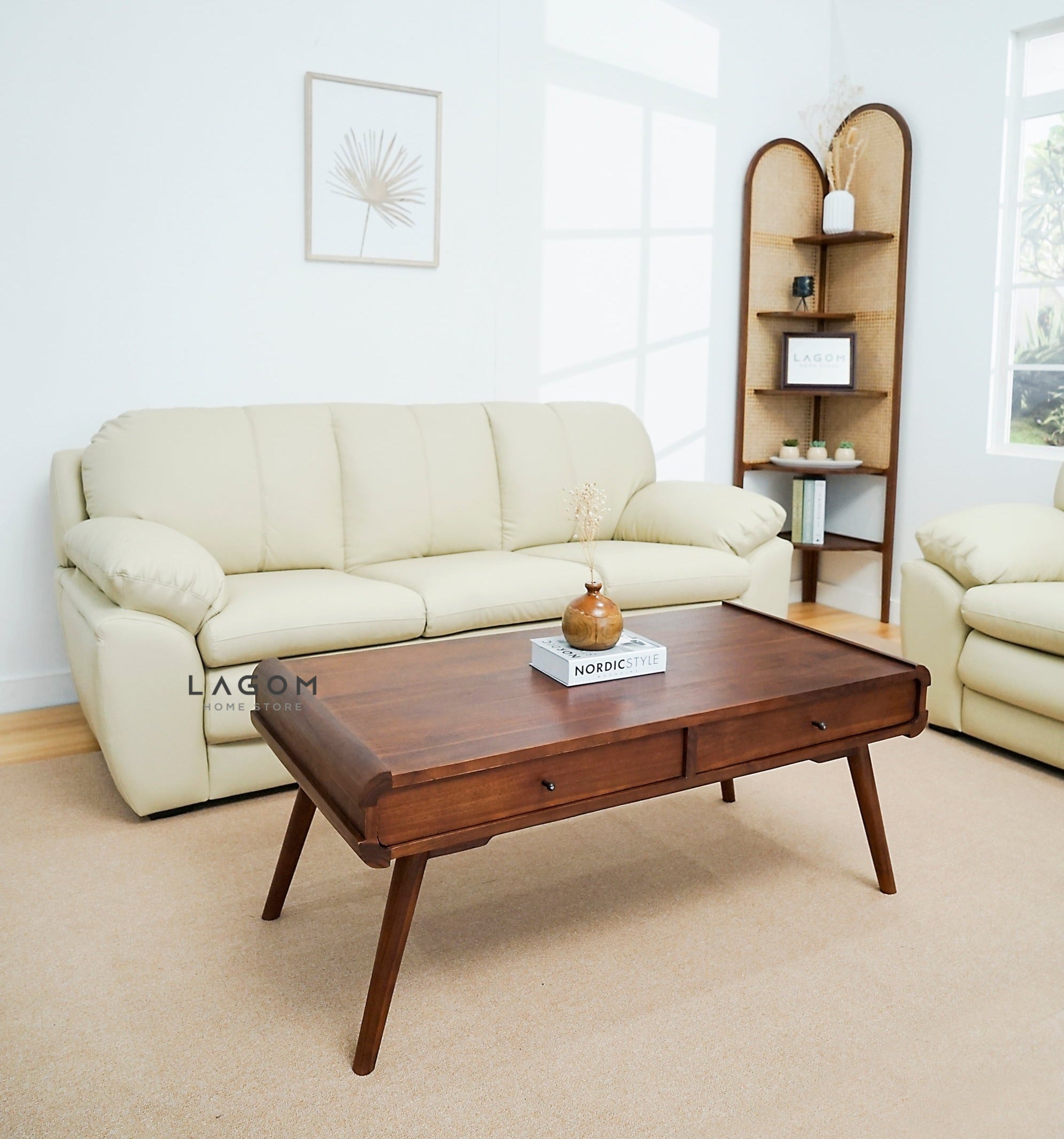Meja Kopi Minimalis Unik dari Kayu Jati Solid dengan 2 Laci Coffee Table Lagom Home Store Jati Furnitur Teak Furniture Jakarta