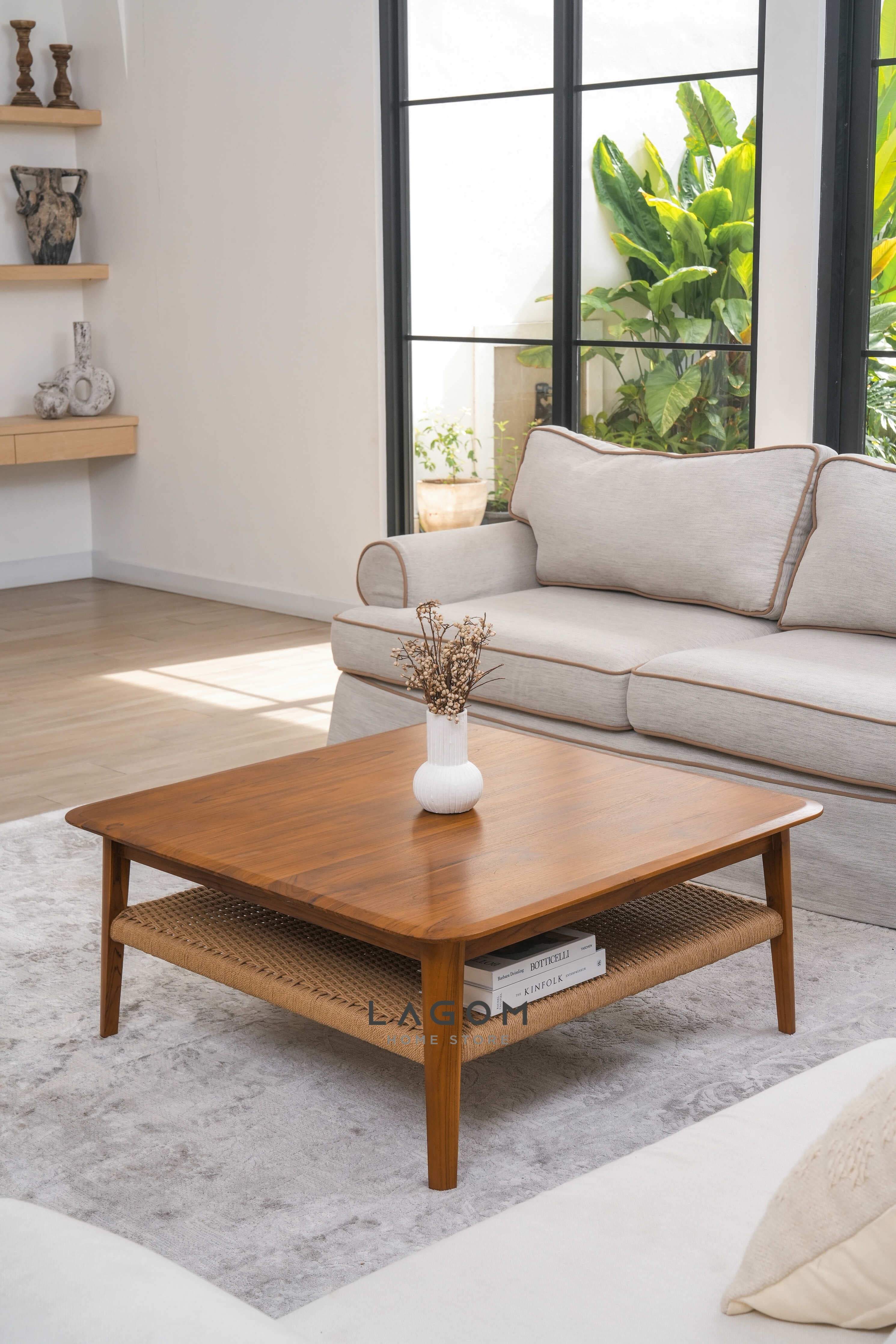 Meja Kopi Ruang Tamu dari Kayu Jati Bentuk Persegi Coffee Table Lagom Home Store Jati Furnitur Teak Furniture Jakarta
