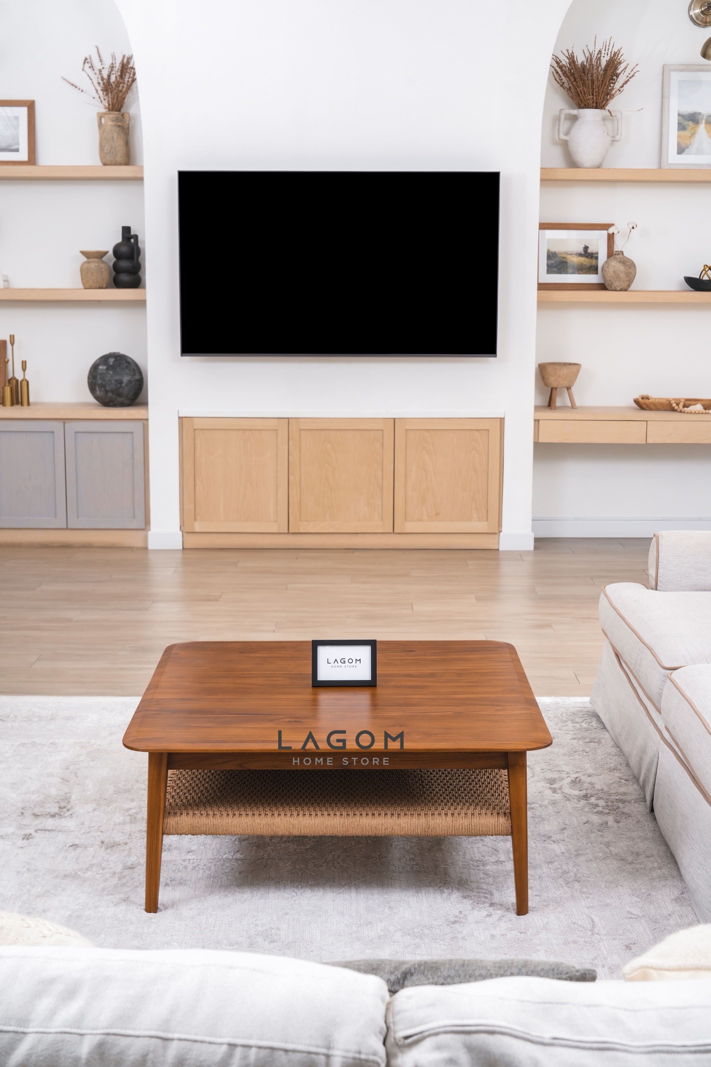 Meja Kopi Ruang Tamu dari Kayu Jati Bentuk Persegi Coffee Table Lagom Home Store Jati Furnitur Teak Furniture Jakarta