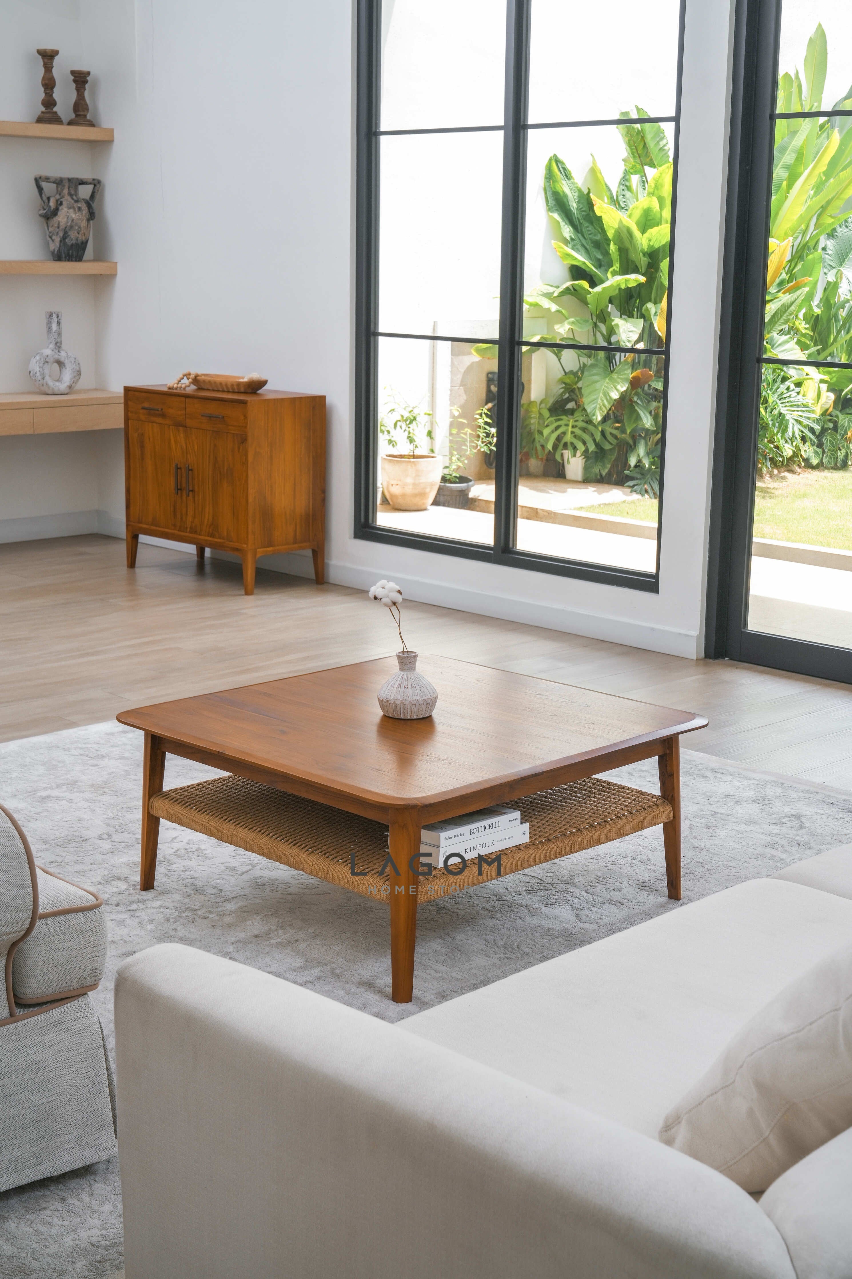 Meja Kopi Ruang Tamu dari Kayu Jati Bentuk Persegi Coffee Table Lagom Home Store Jati Furnitur Teak Furniture Jakarta