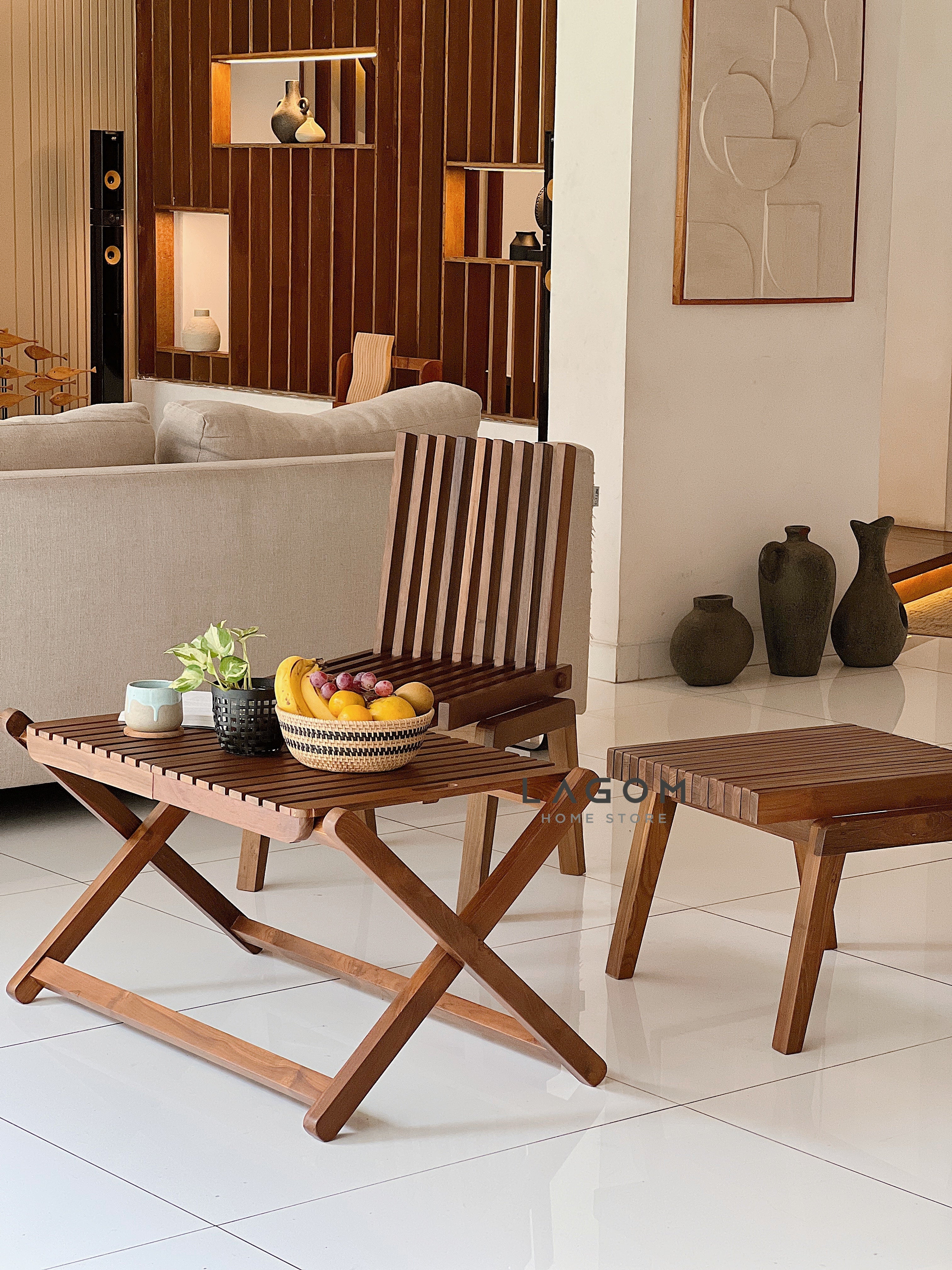 Meja Kursi Lipat Kayu Jati Reclaimed (Indoor dan Outdoor) Outdoor Table Set Lagom Home Store Jati Furnitur Teak Furniture Jakarta