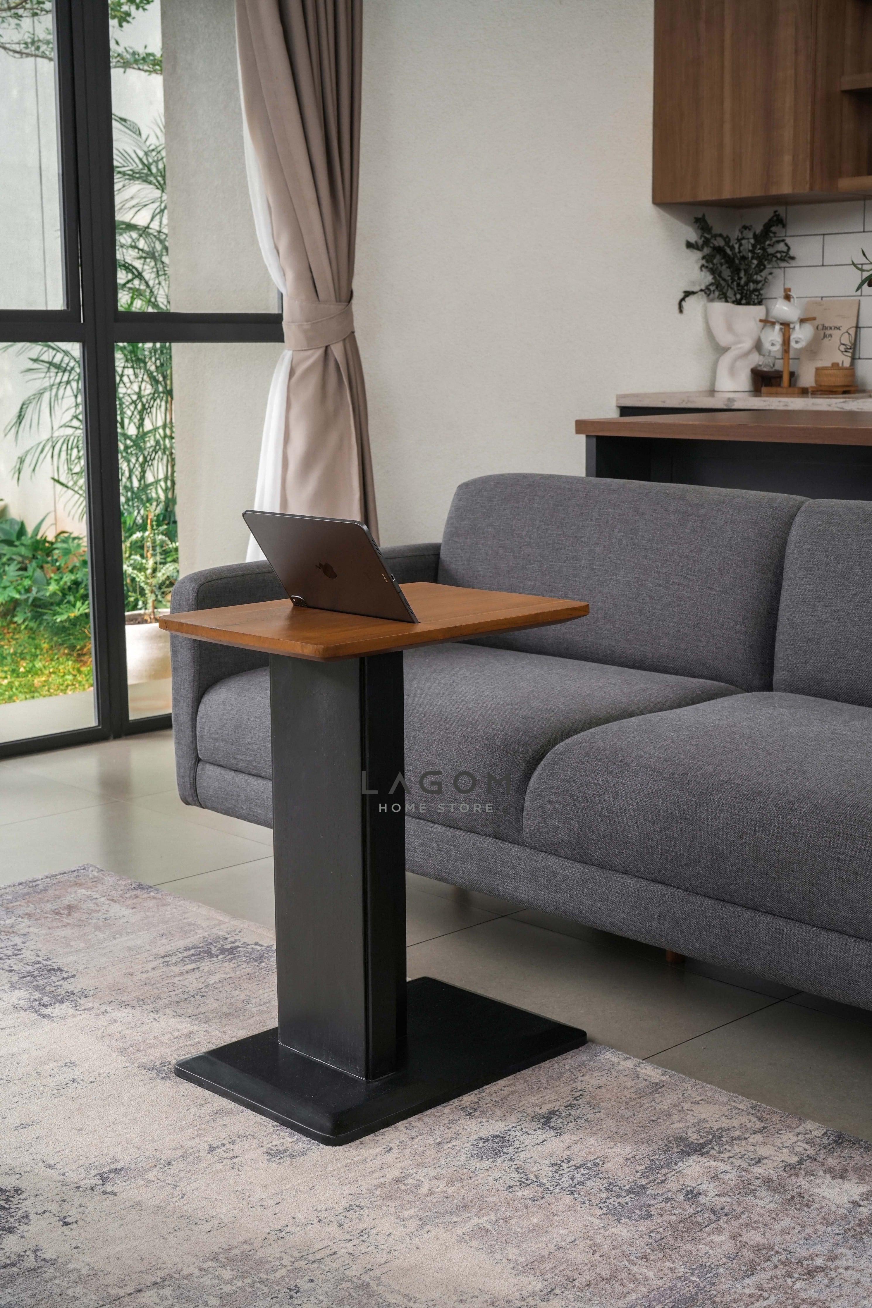 Meja Samping dengan Slot HP dan iPad dari Kayu Jati Side Table Lagom Home Store Jati Furnitur Teak Furniture Jakarta