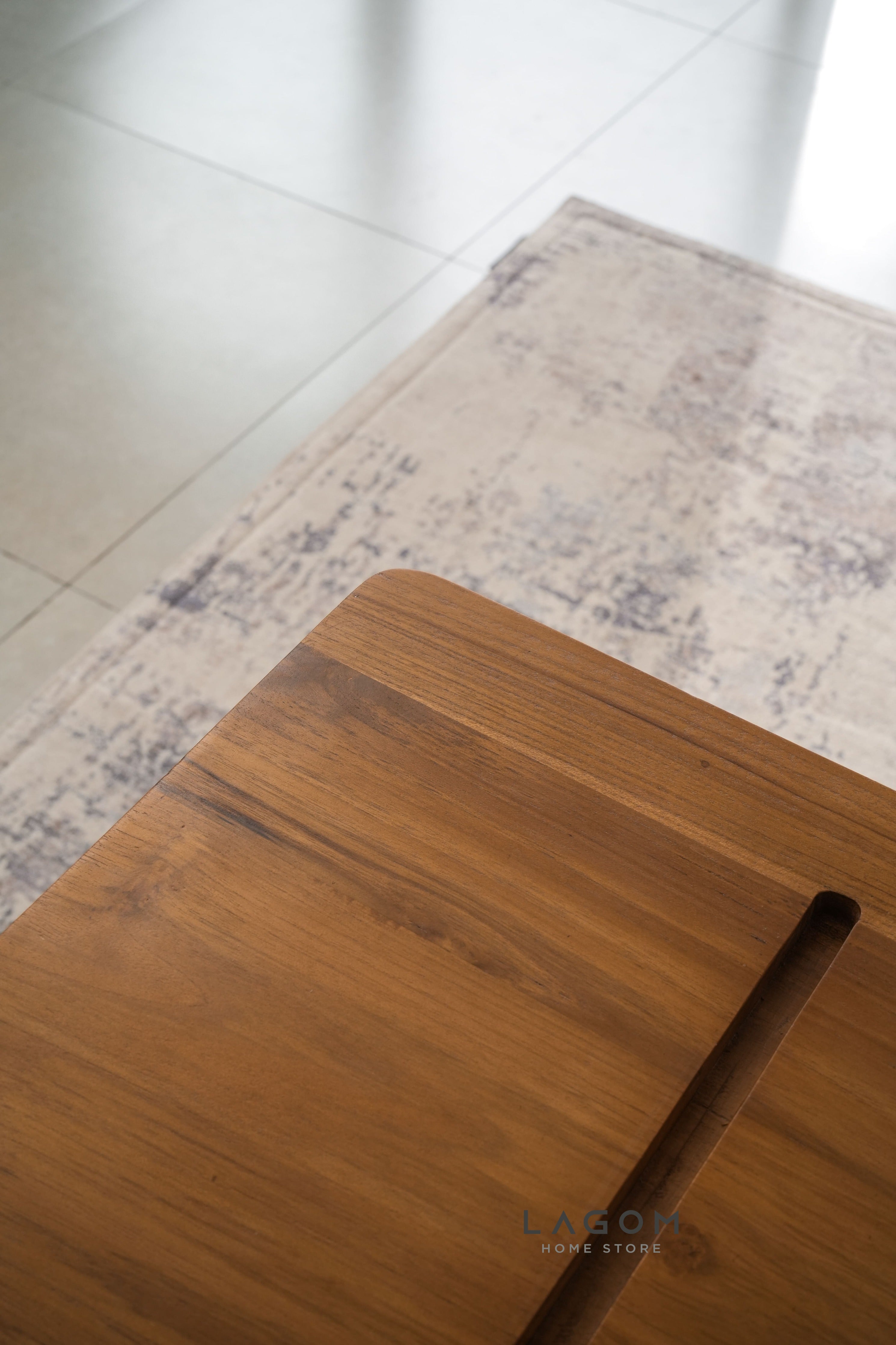 Meja Samping dengan Slot HP dan iPad dari Kayu Jati Side Table Lagom Home Store Jati Furnitur Teak Furniture Jakarta