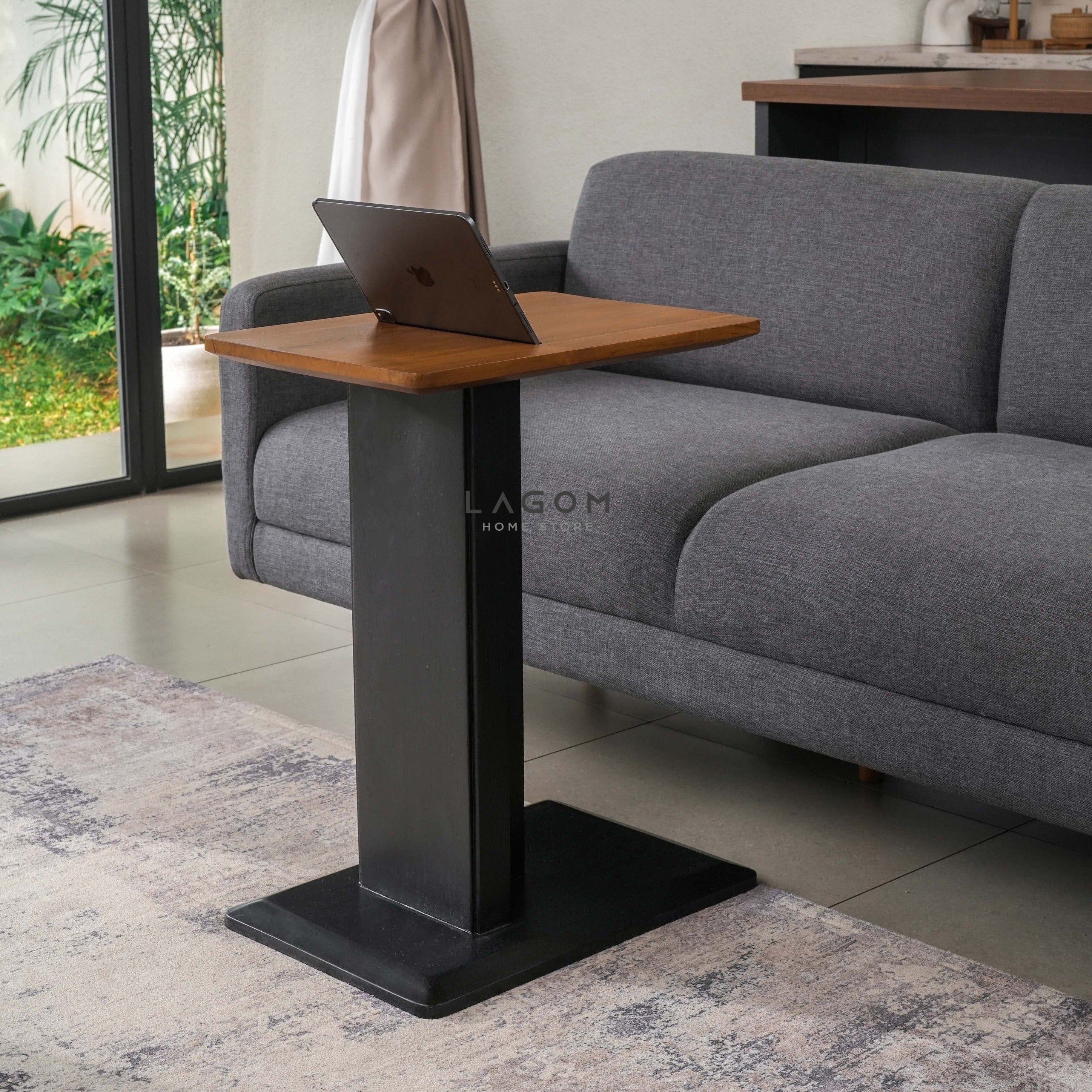 Meja Samping dengan Slot HP dan iPad dari Kayu Jati Side Table Lagom Home Store Jati Furnitur Teak Furniture Jakarta