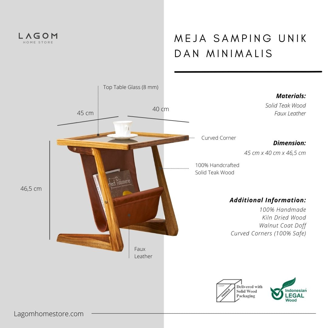 Meja Samping dengan Tempat Penyimpanan Majalah Side Table Lagom Home Store Jati Furnitur Teak Furniture Jakarta