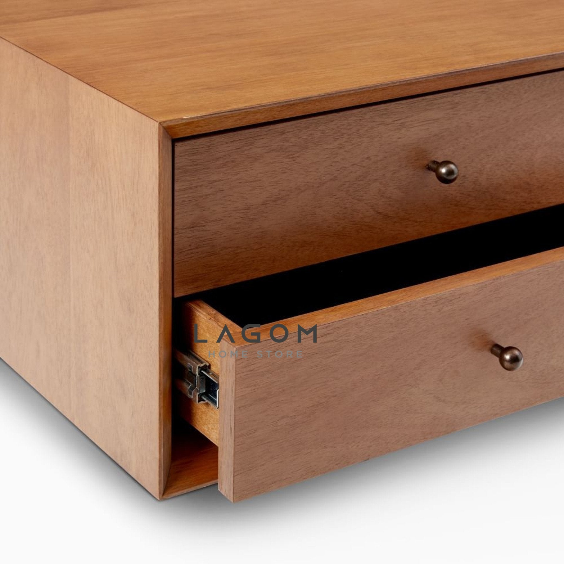 Meja Samping Gantung Kayu Jati Solid dengan 2 Laci Side Table Lagom Home Store Jati Furnitur Teak Furniture Jakarta