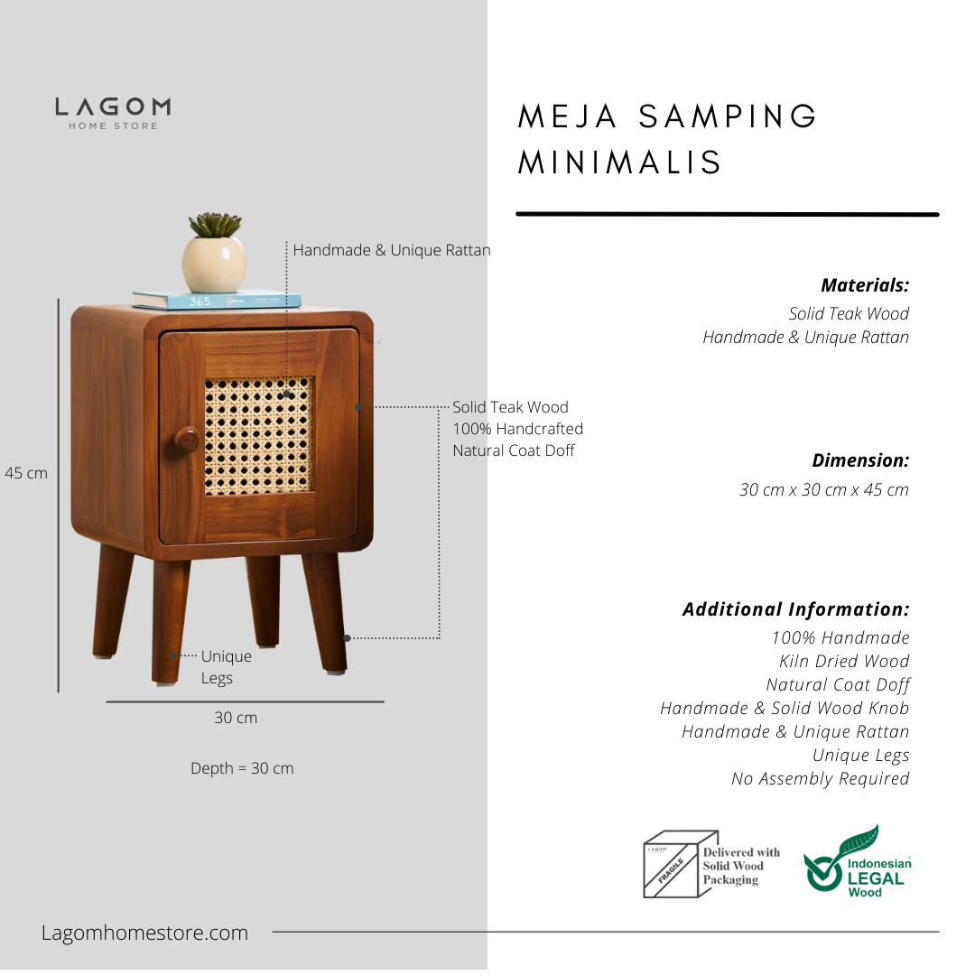 Meja Samping Kayu Jati dengan Pintu Rotan Side Table Lagom Home Store Jati Furnitur Teak Furniture Jakarta