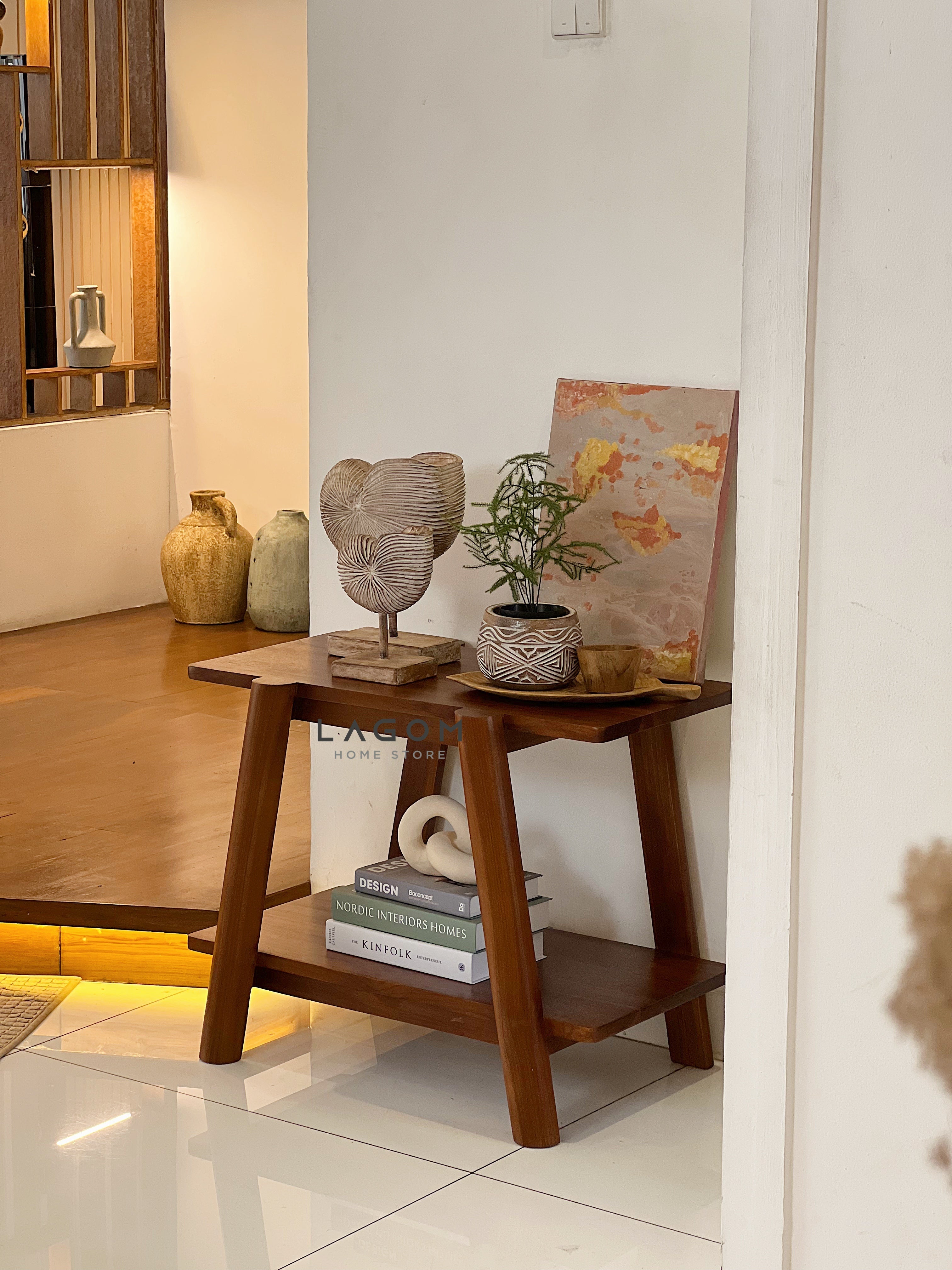Meja Samping Meja Konsol dengan 2 Ambalan dari Kayu Jati Side Table Lagom Home Store Jati Furnitur Teak Furniture Jakarta